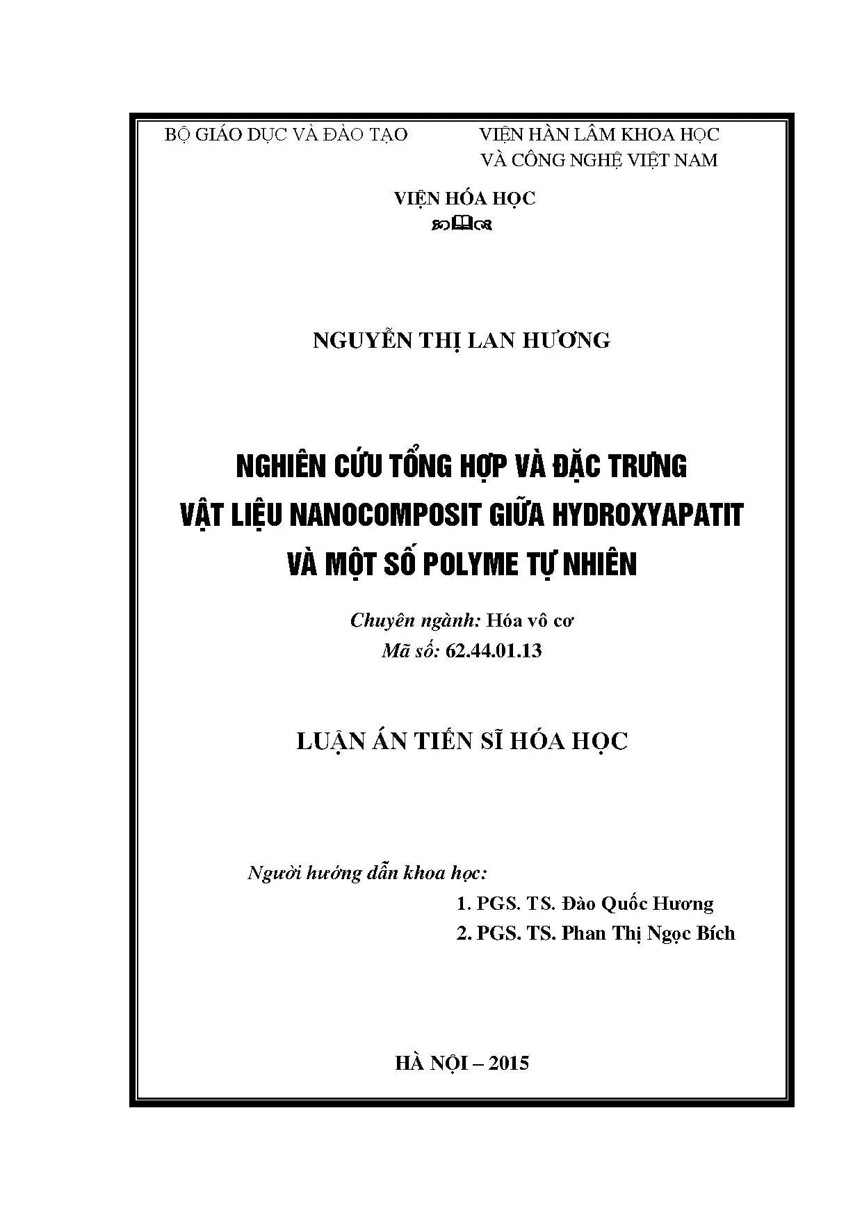 Nghiên cứu tổng hợp vật liệu nanocomposit hydroxyapatit và polyme tự nhiên