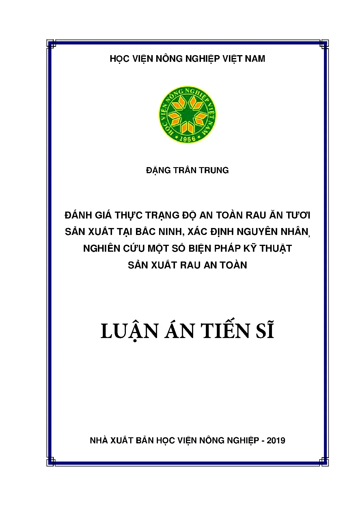 Đánh giá độ an toàn rau ăn tươi sản xuất tại Bắc Ninh
