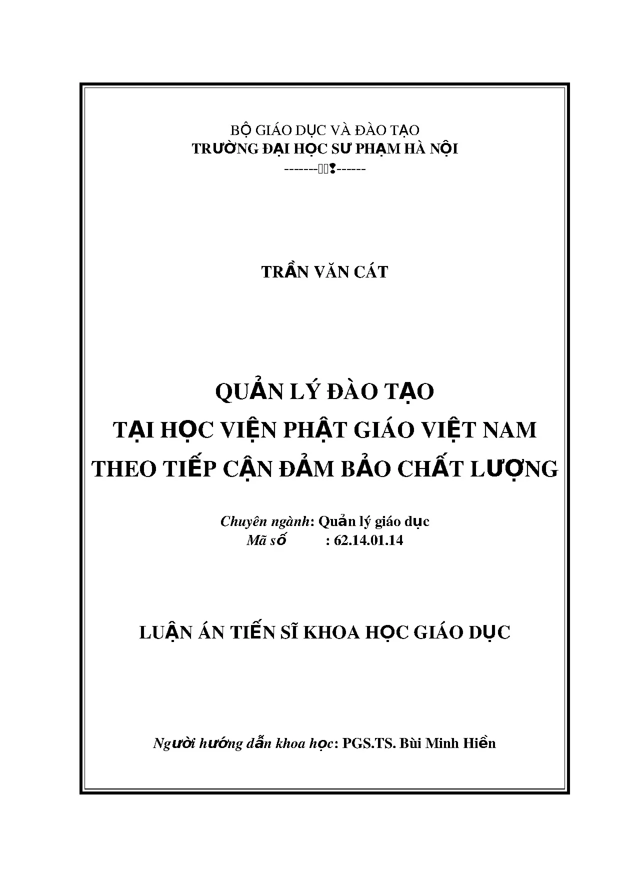 Quản lý đào tạo tại Học viện Phật giáo Việt Nam theo tiếp cận đảm bảo chất lượng