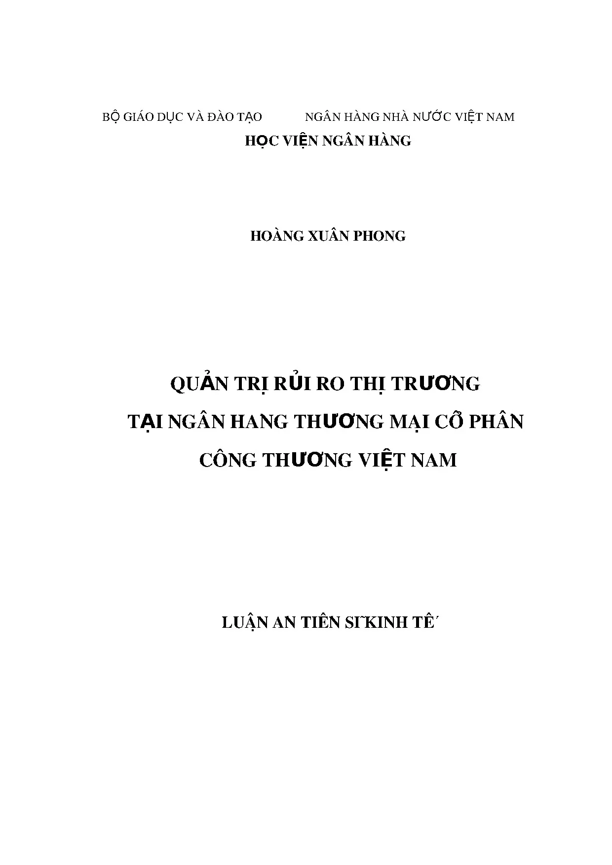 Quản trị rủi ro thị trường tại NHTMCP Công Thương VN