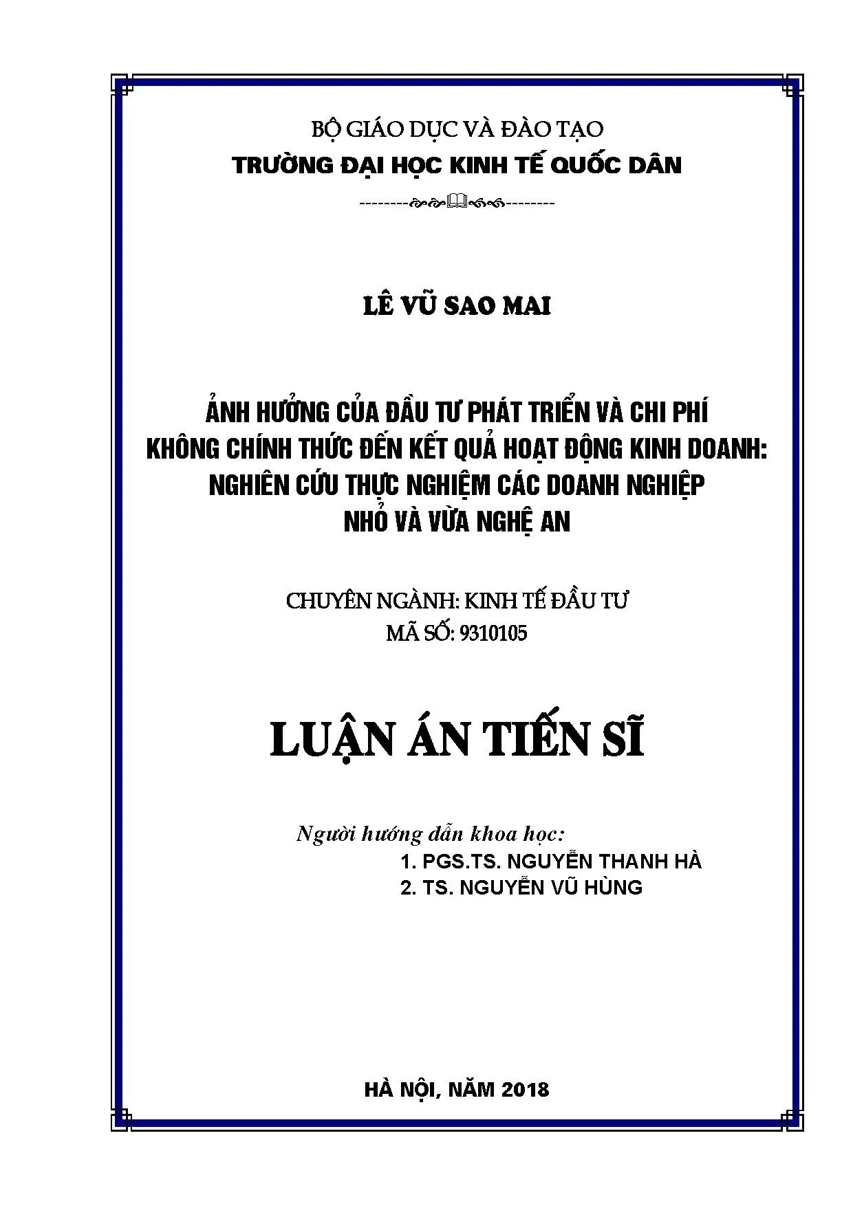 Ảnh hưởng đầu tư phát triển và chi phí không chính thức đến DNNVV tại Nghệ An