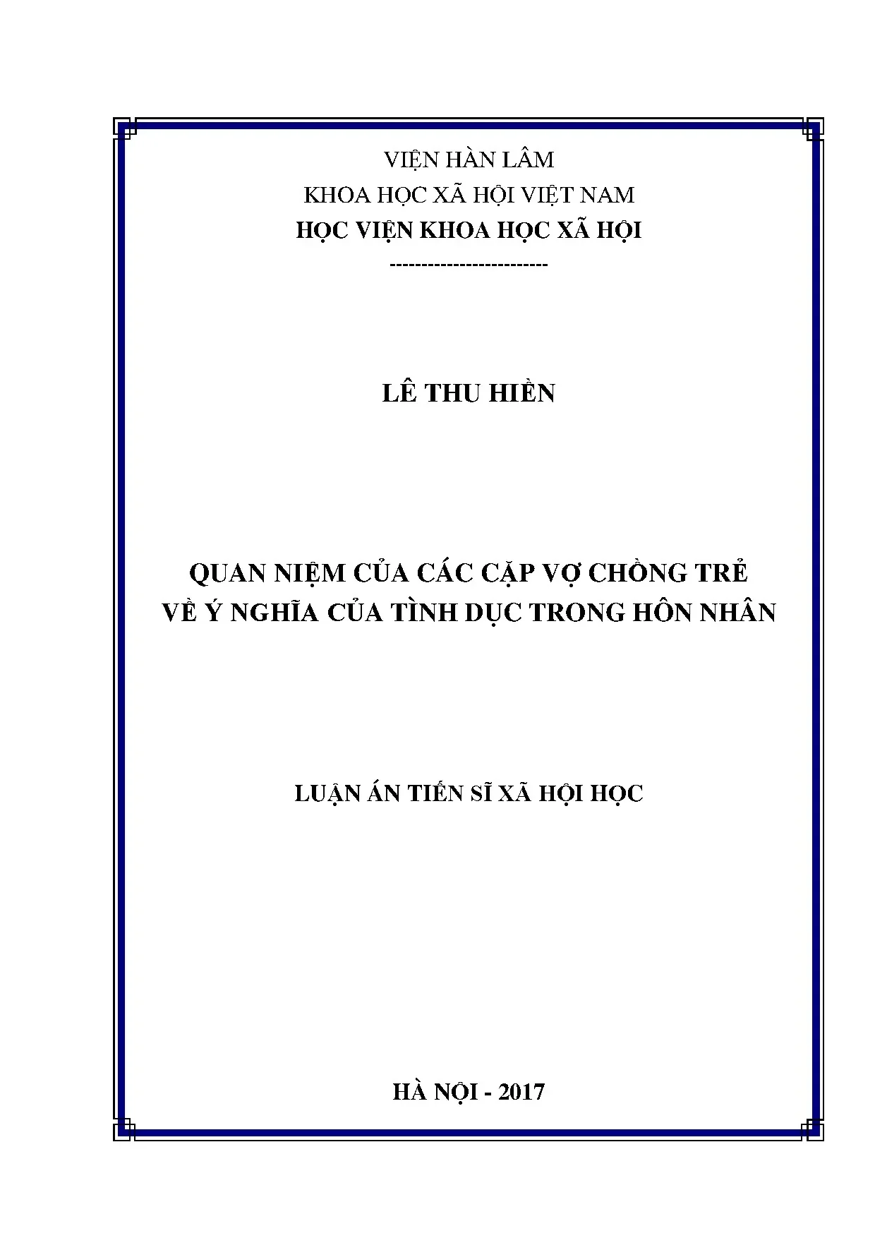 Quan niệm tình dục trong hôn nhân của các cặp vợ chồng trẻ