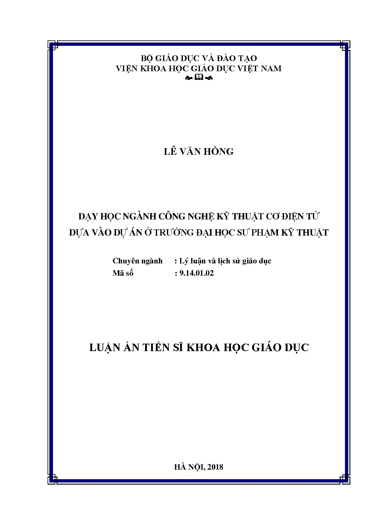 Dạy học CNKT Cơ điện tử dựa vào dự án - Luận án tiến sĩ