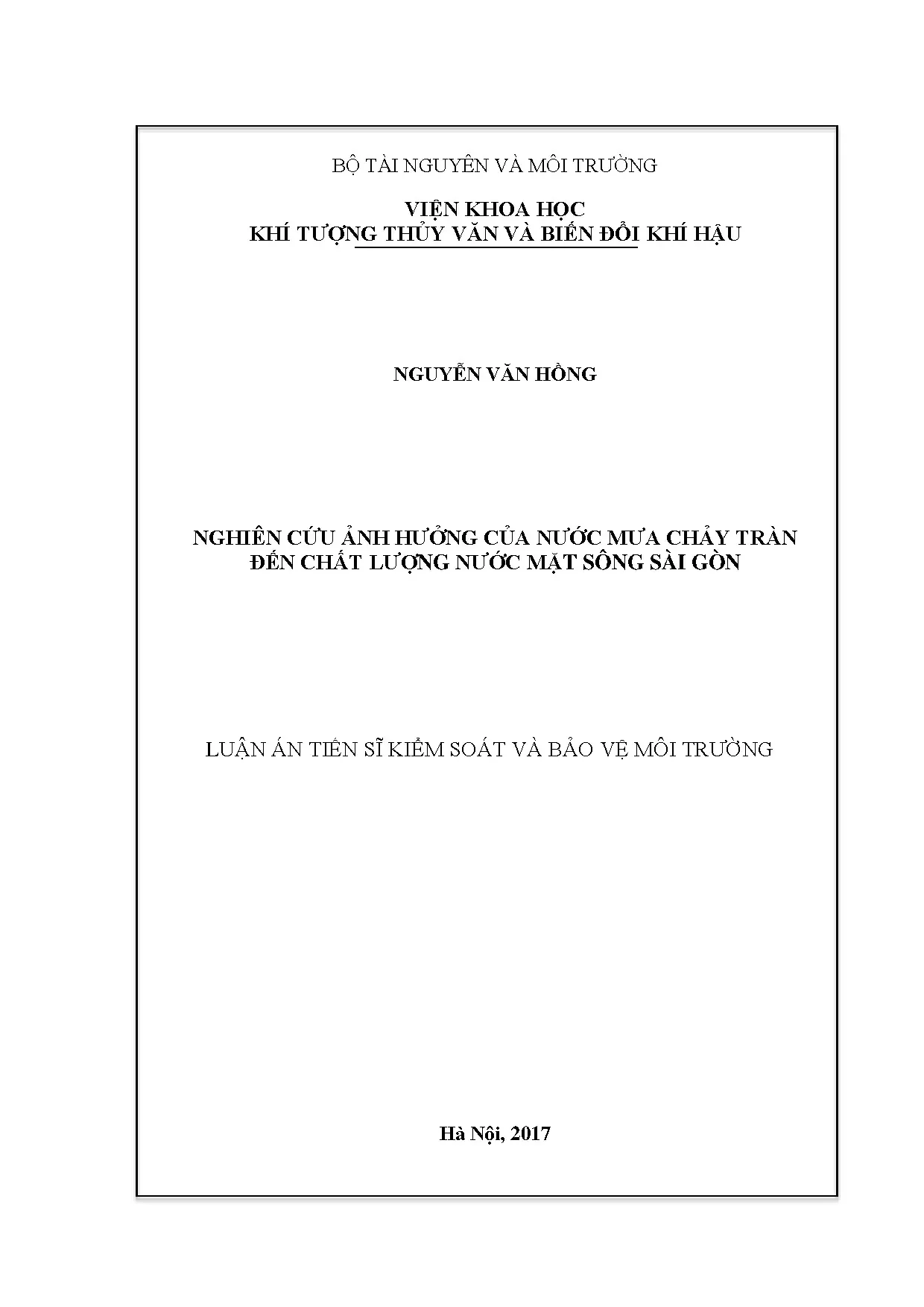 Nghiên cứu ảnh hưởng nước mưa chảy tràn đến chất lượng nước sông Sài Gòn