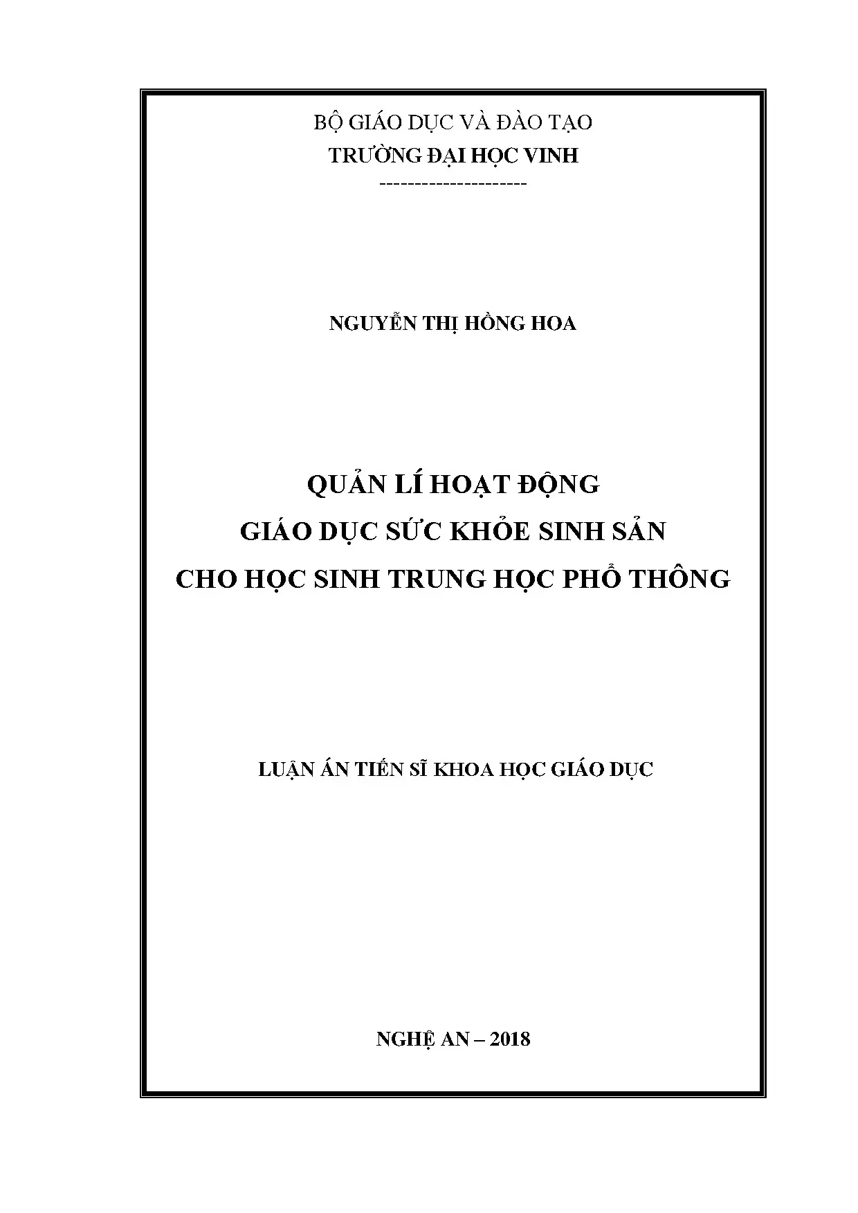 Quản lí hoạt động giáo dục sức khỏe sinh sản học sinh THPT