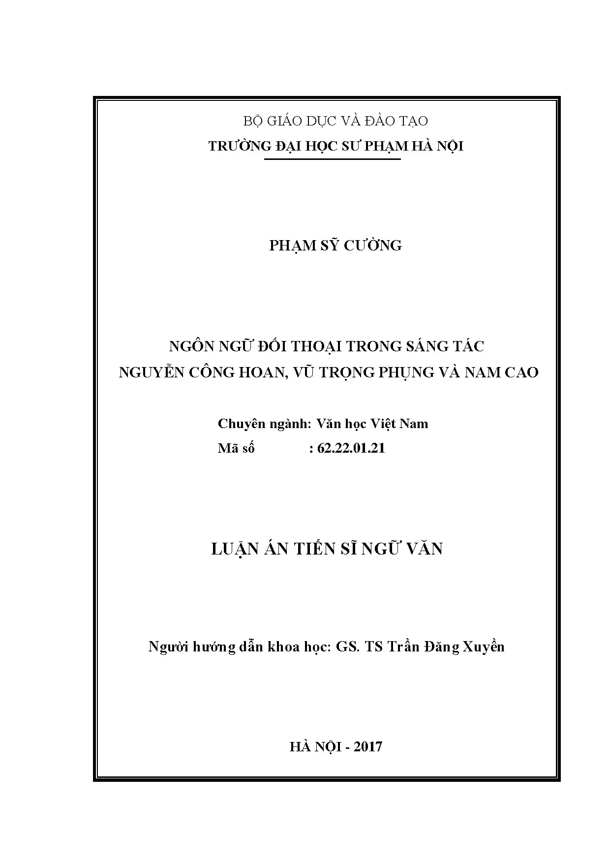 Ngôn ngữ đối thoại trong sáng tác Nguyễn Công Hoan, Vũ Trọng Phụng, Nam Cao