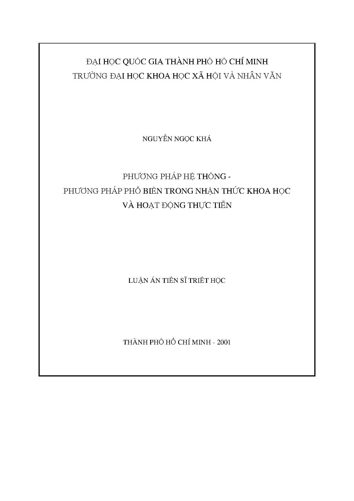Phương pháp hệ thống trong nhận thức khoa học và thực tiễn