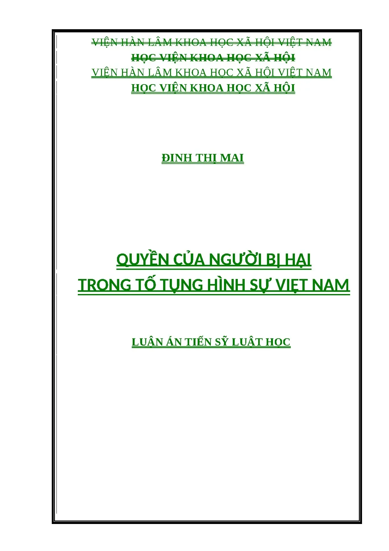 Luận án TS: Quyền người bị hại trong tố tụng hình sự Việt Nam