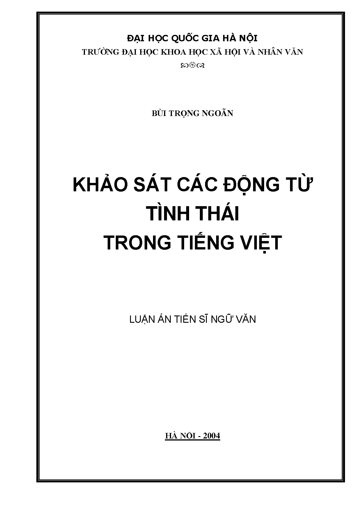 Khảo sát động từ tình thái trong tiếng Việt - Luận án TS