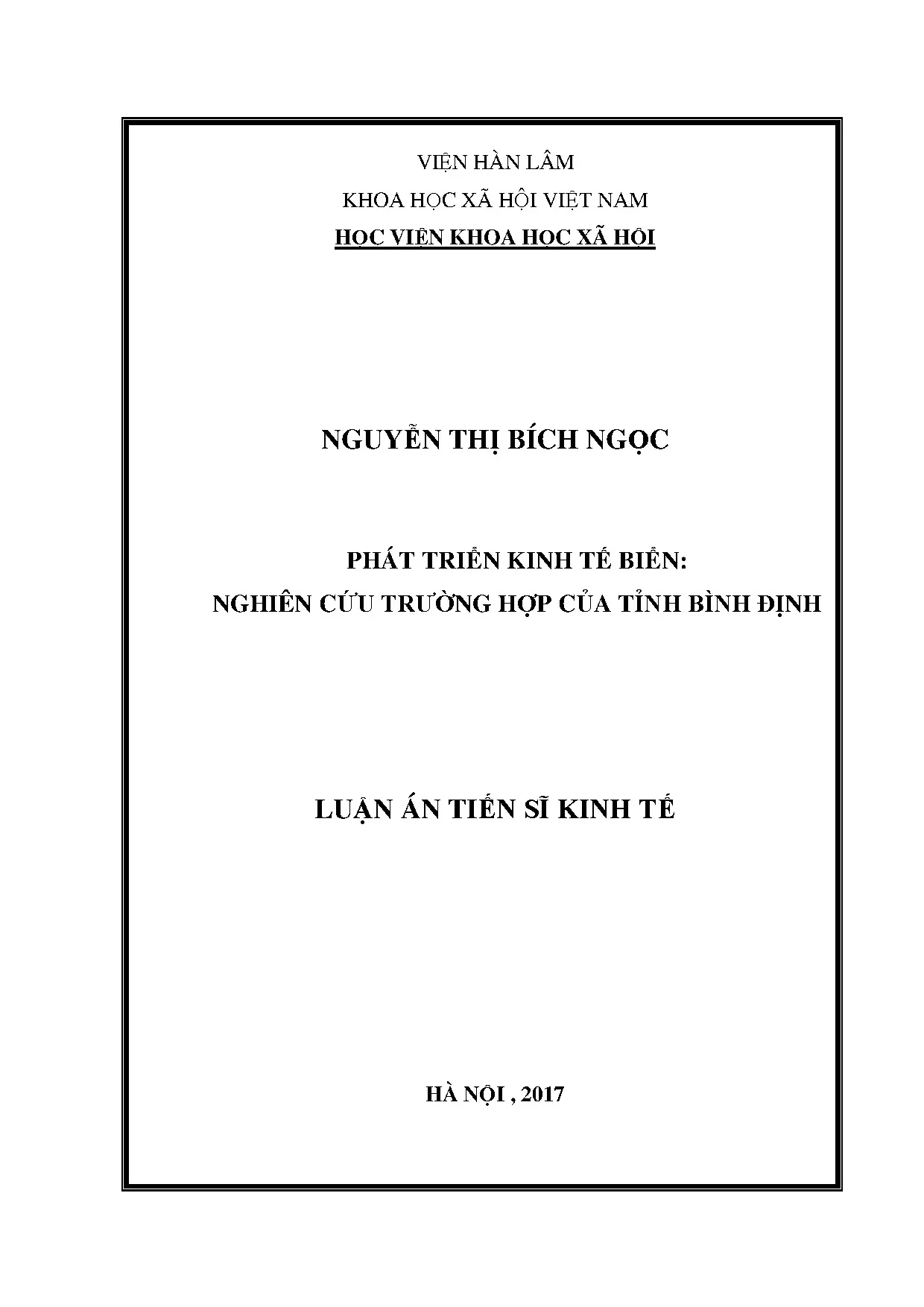 Phát triển kinh tế biển Việt Nam: Nghiên cứu tỉnh Bình Định