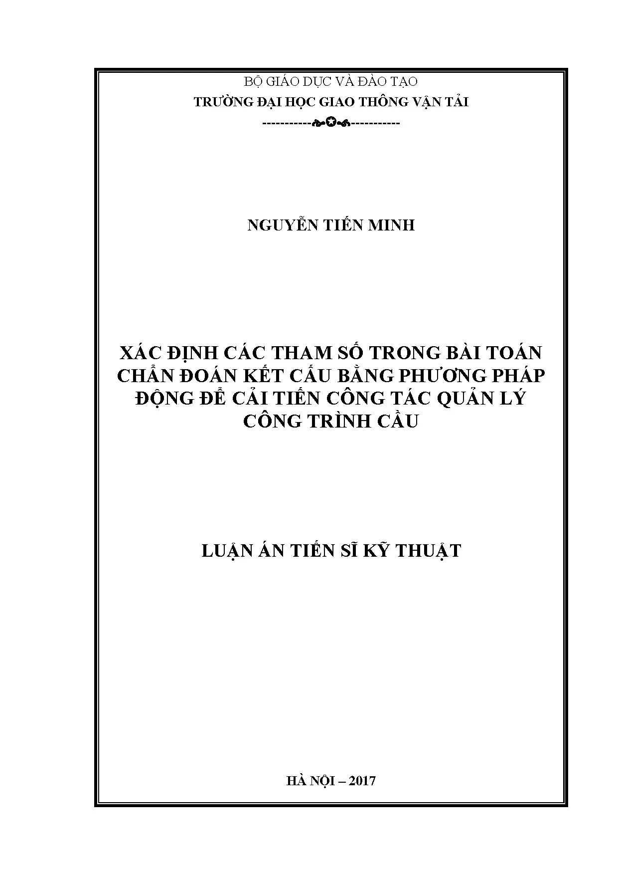 Xác định tham số chẩn đoán kết cấu bằng phương pháp động