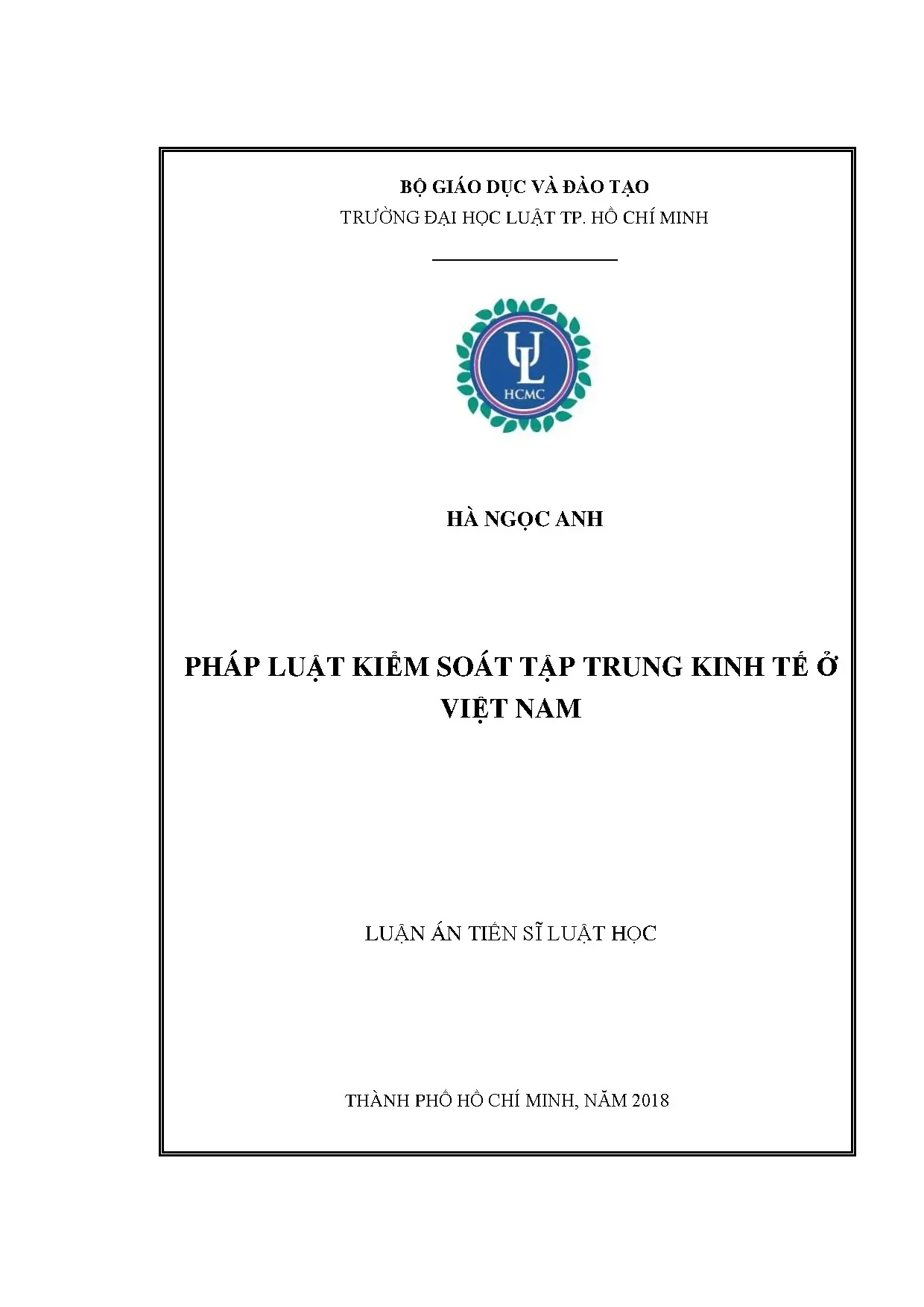 Luận án kiểm soát tập trung kinh tế trong pháp luật Việt Nam