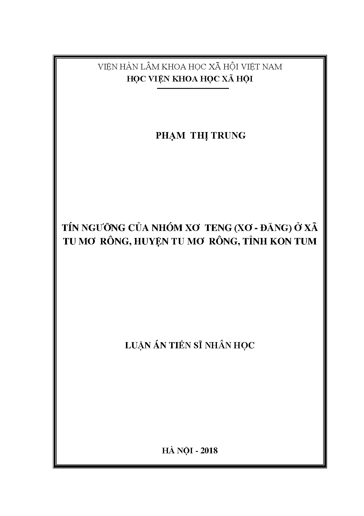 Tín ngưỡng người Xơ Teng ở xã Tu Mơ Rông, Kon Tum