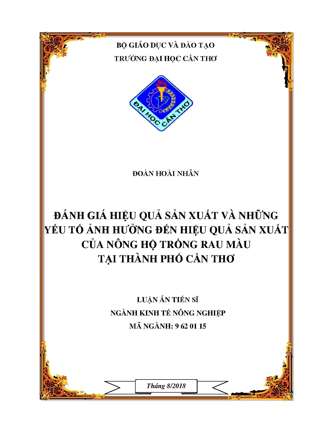 Đánh giá hiệu quả sản xuất rau màu tại thành phố Cần Thơ