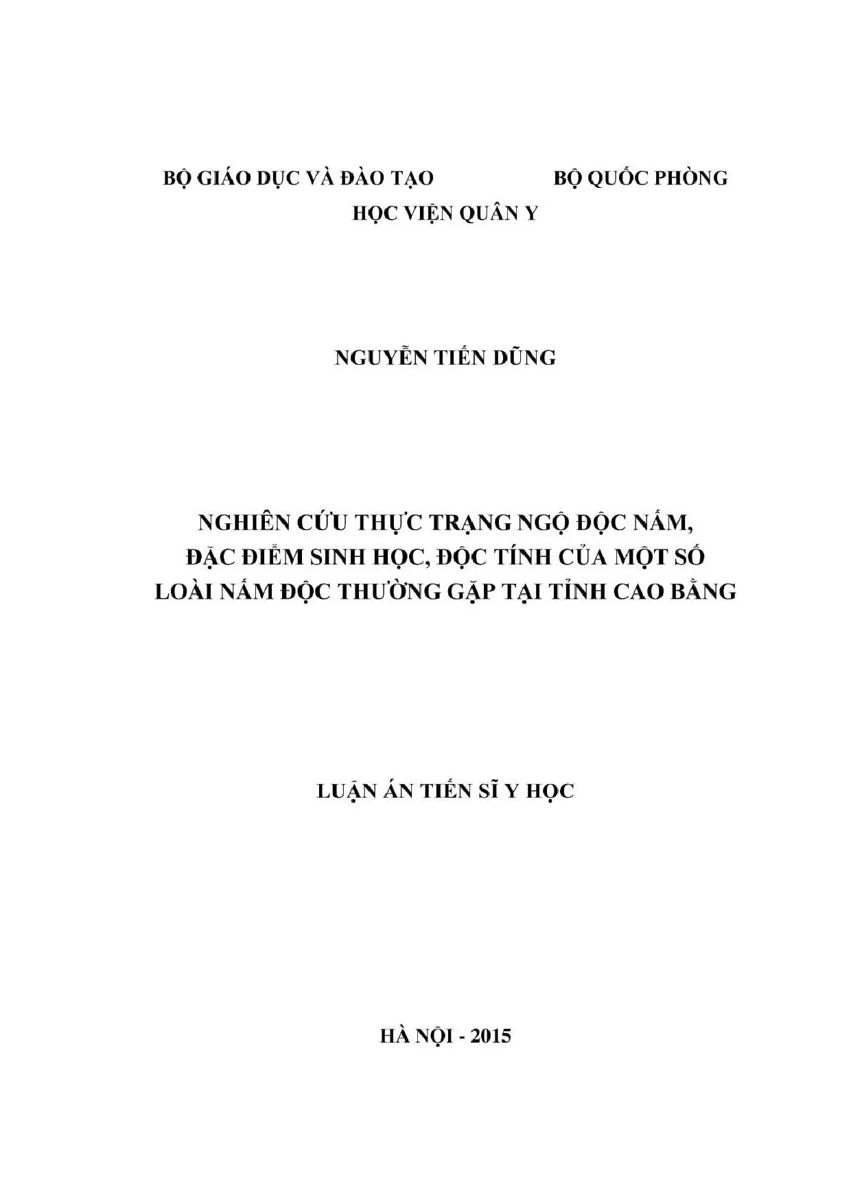 Nghiên cứu thực trạng ngộ độc nấm đặc điểm sinh học độc tính