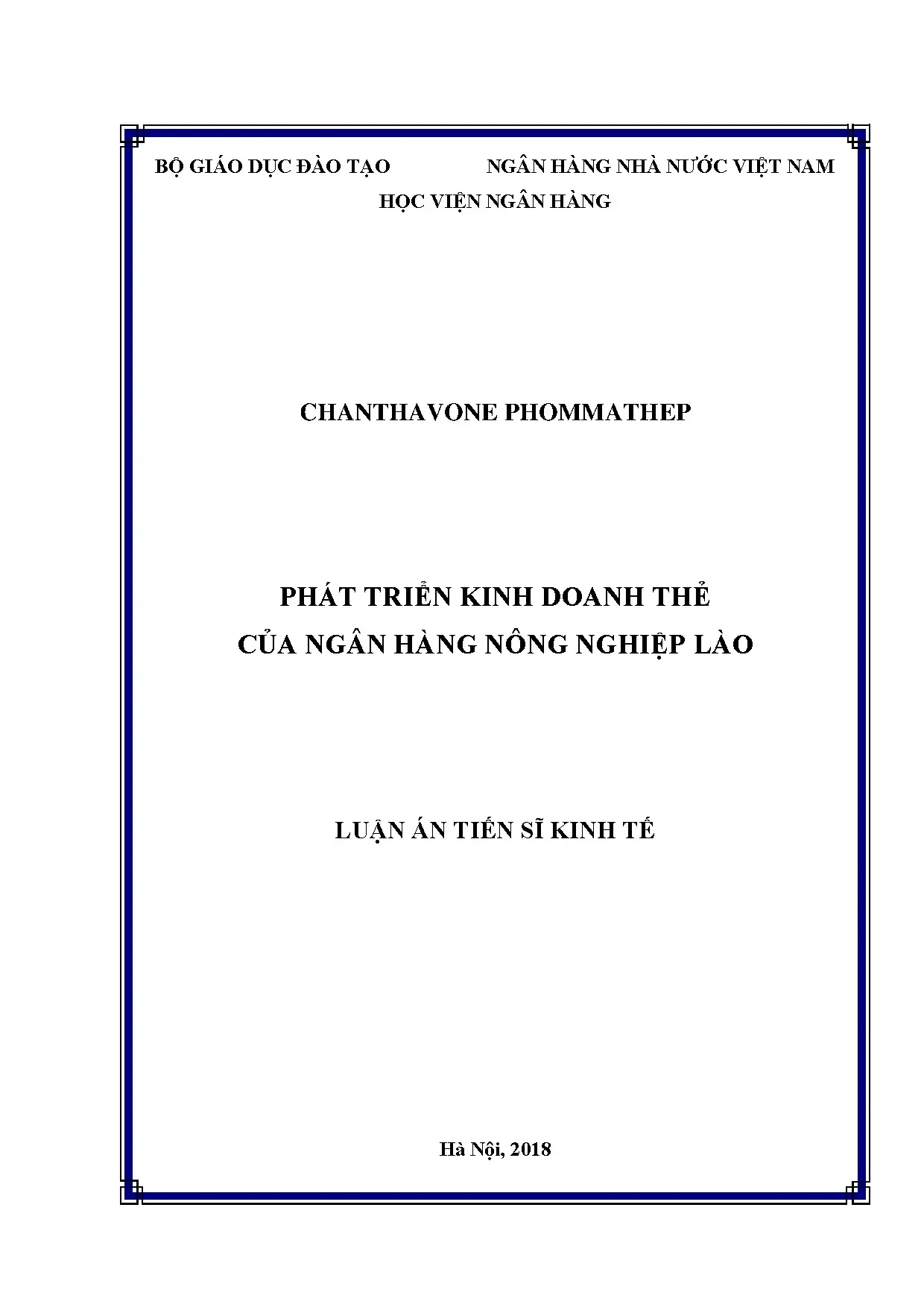 Phát triển kinh doanh thẻ Ngân hàng Nông nghiệp Lào - Luận án Tiến sĩ