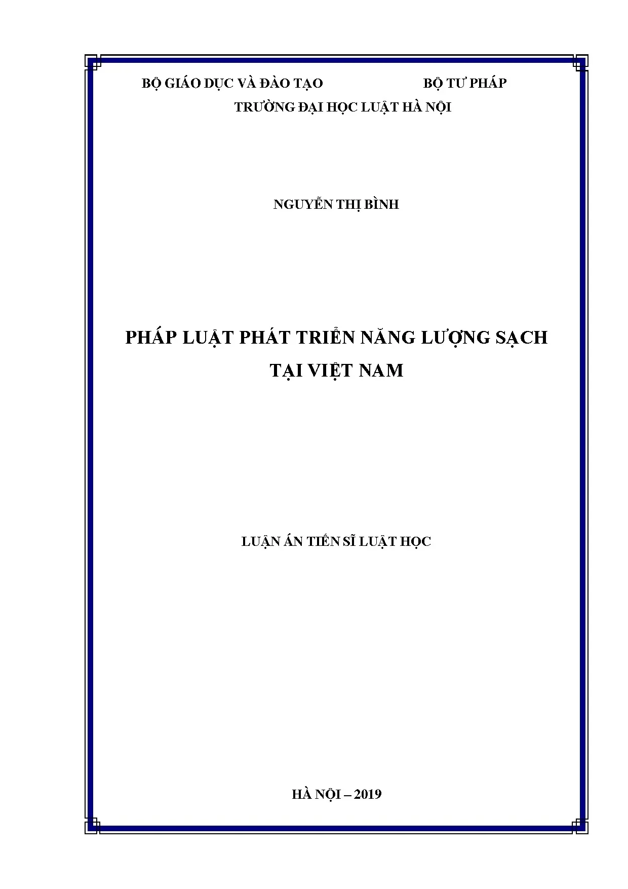 Luận án pháp luật phát triển năng lượng sạch tại Việt Nam