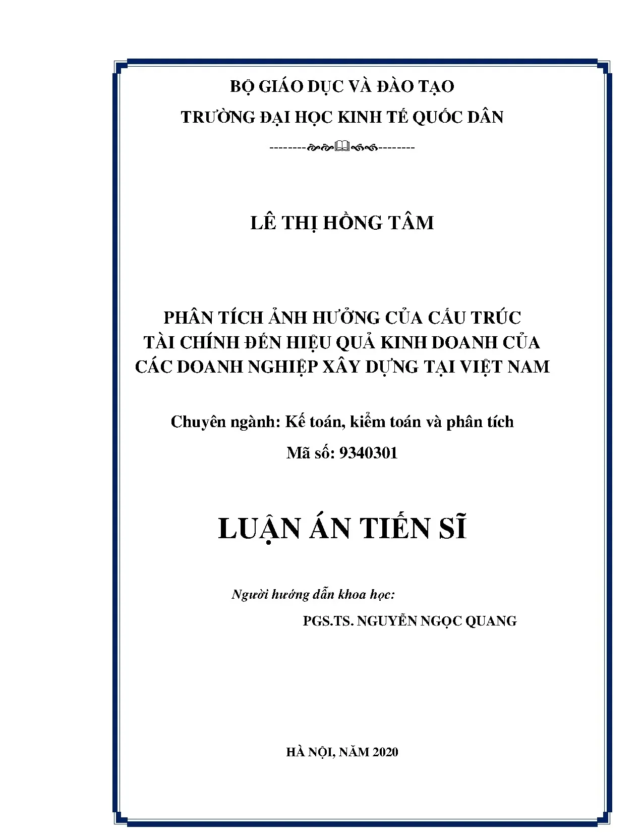 Cấu trúc tài chính và hiệu quả kinh doanh doanh nghiệp xây dựng Việt Nam