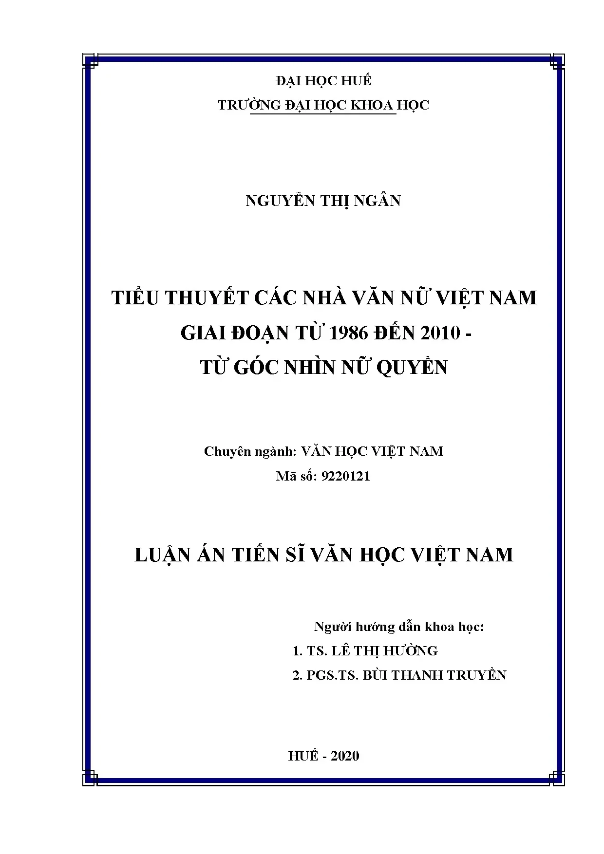 Tiểu thuyết nữ Việt Nam 1986-2010: Góc nhìn nữ quyền
