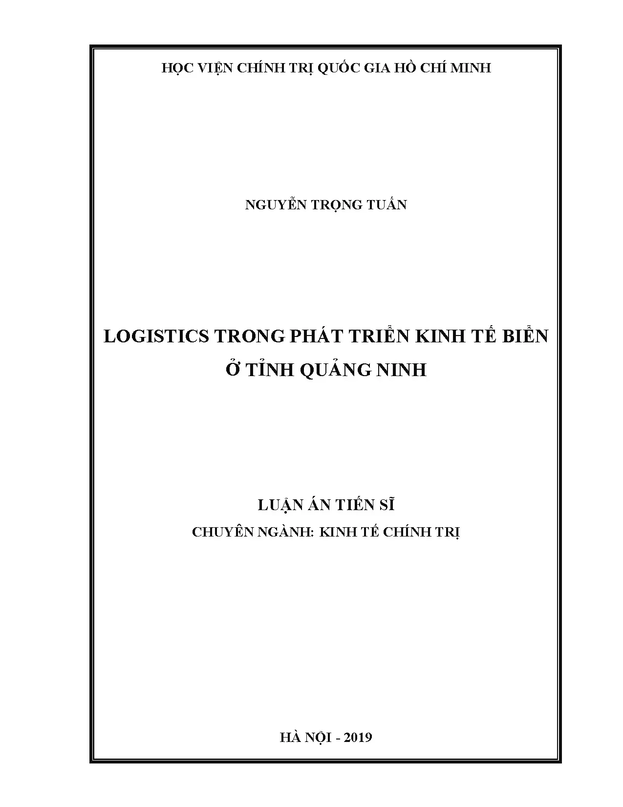 Logistics và Kinh tế Biển Quảng Ninh: Luận án Tiến sĩ