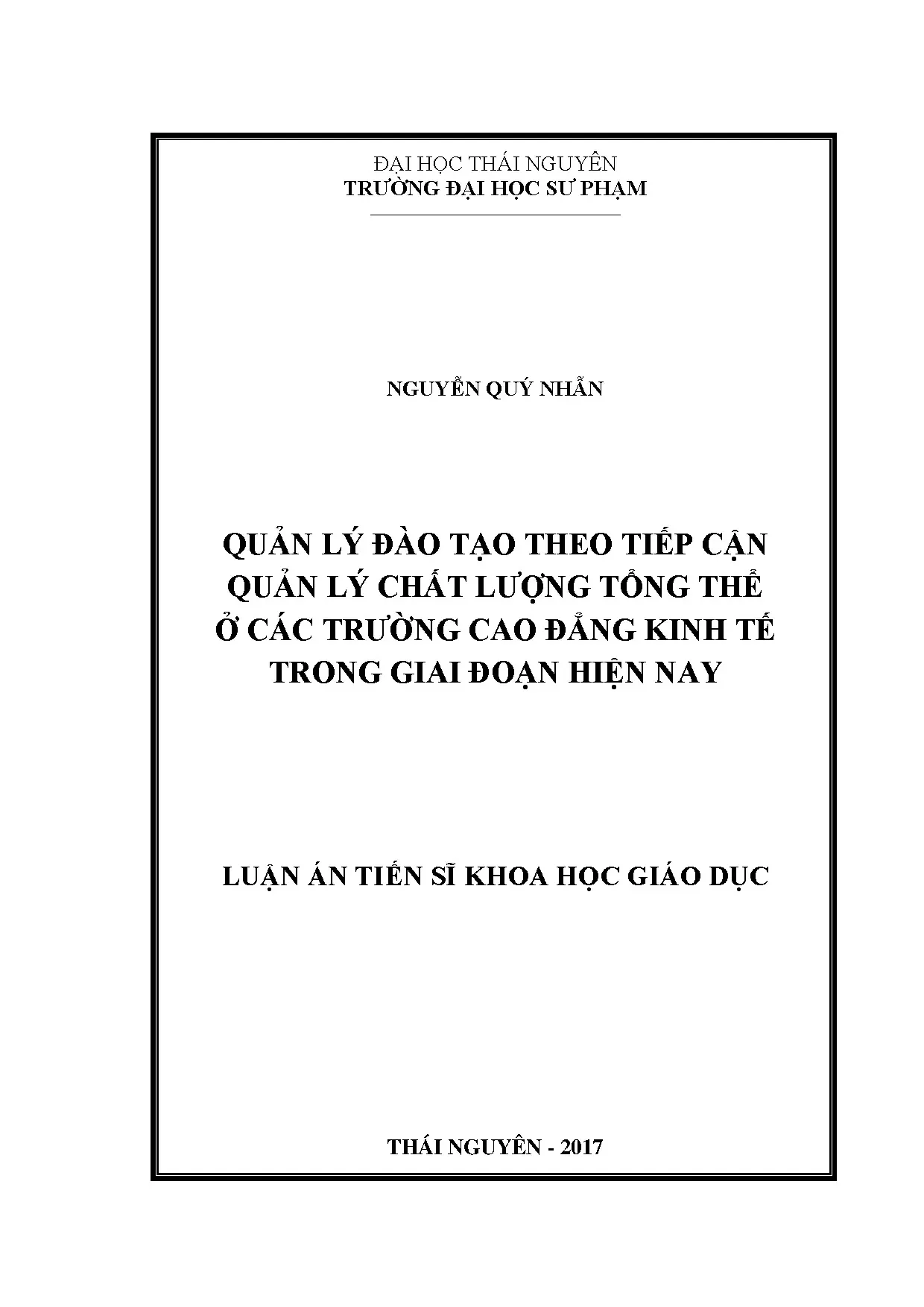 Quản lý đào tạo theo TQM ở trường cao đẳng kinh tế khu vực duyên hải nam trung bộ