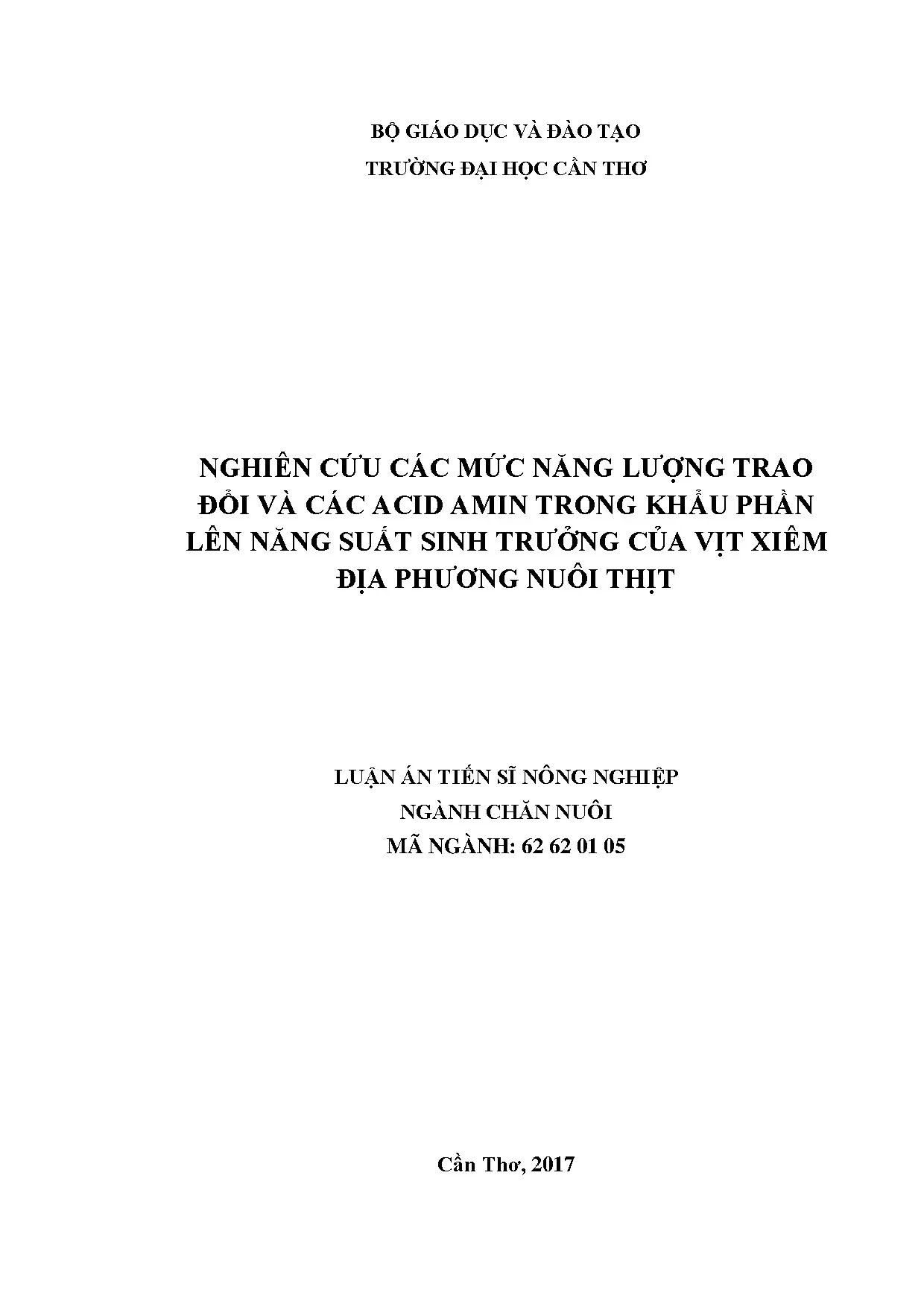 Năng lượng trao đổi và acid amin trong khẩu phần vịt Xiêm