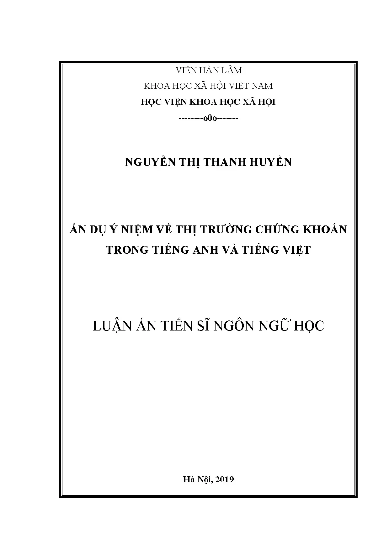 Ẩn dụ ý niệm TTCK: Anh và Việt - Luận án TS