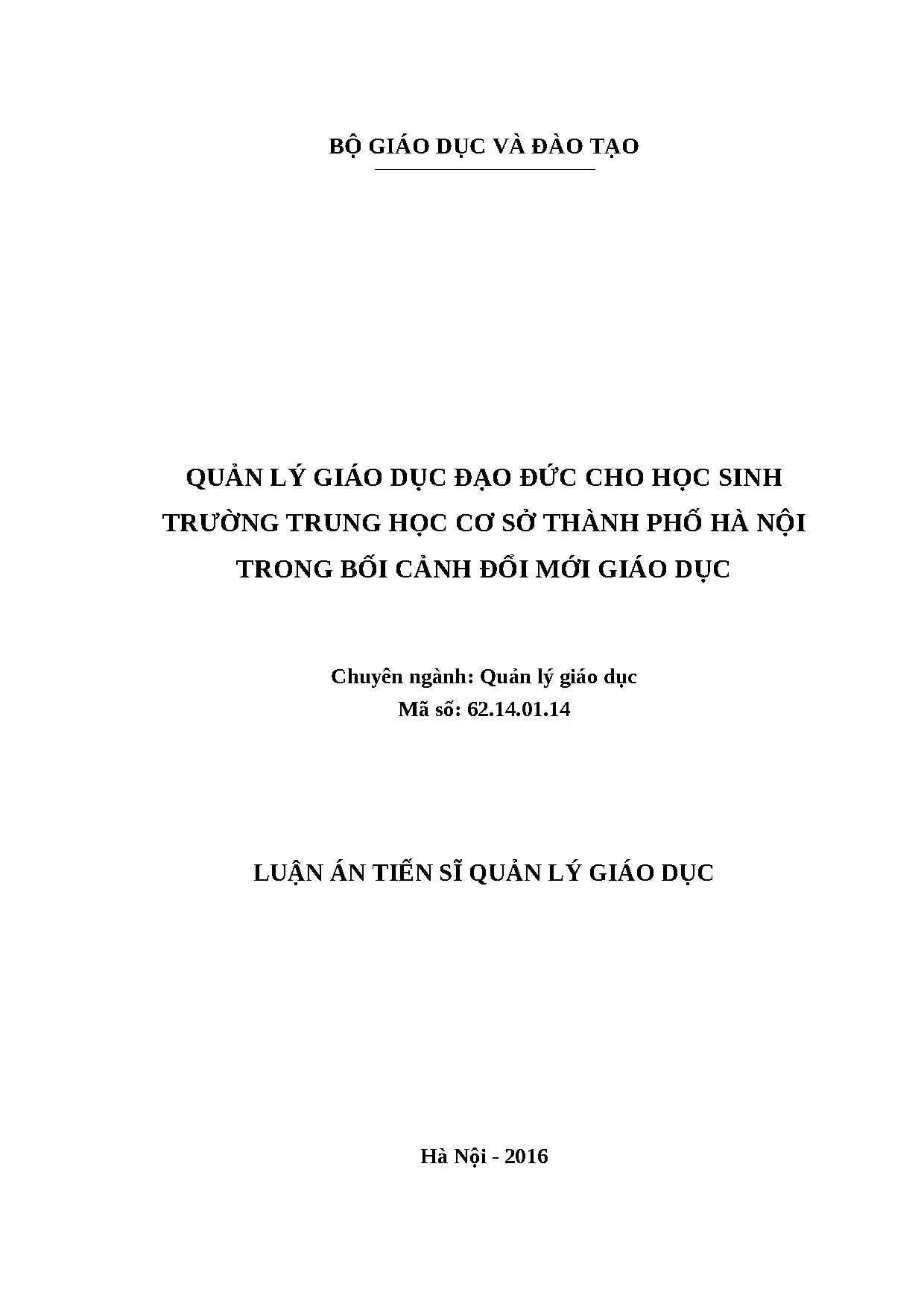 Quản lý giáo dục đạo đức cho học sinh THCS tại Hà Nội