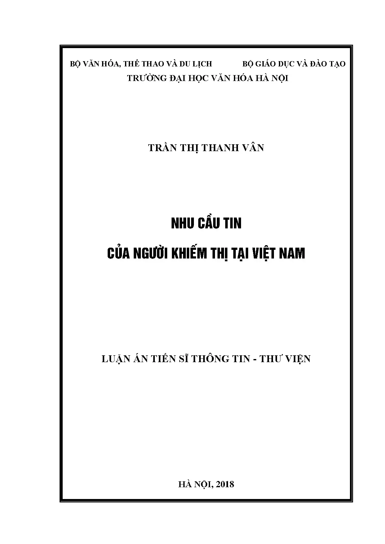 Luận án tiến sĩ: Nhu cầu tin người khiếm thị Việt Nam