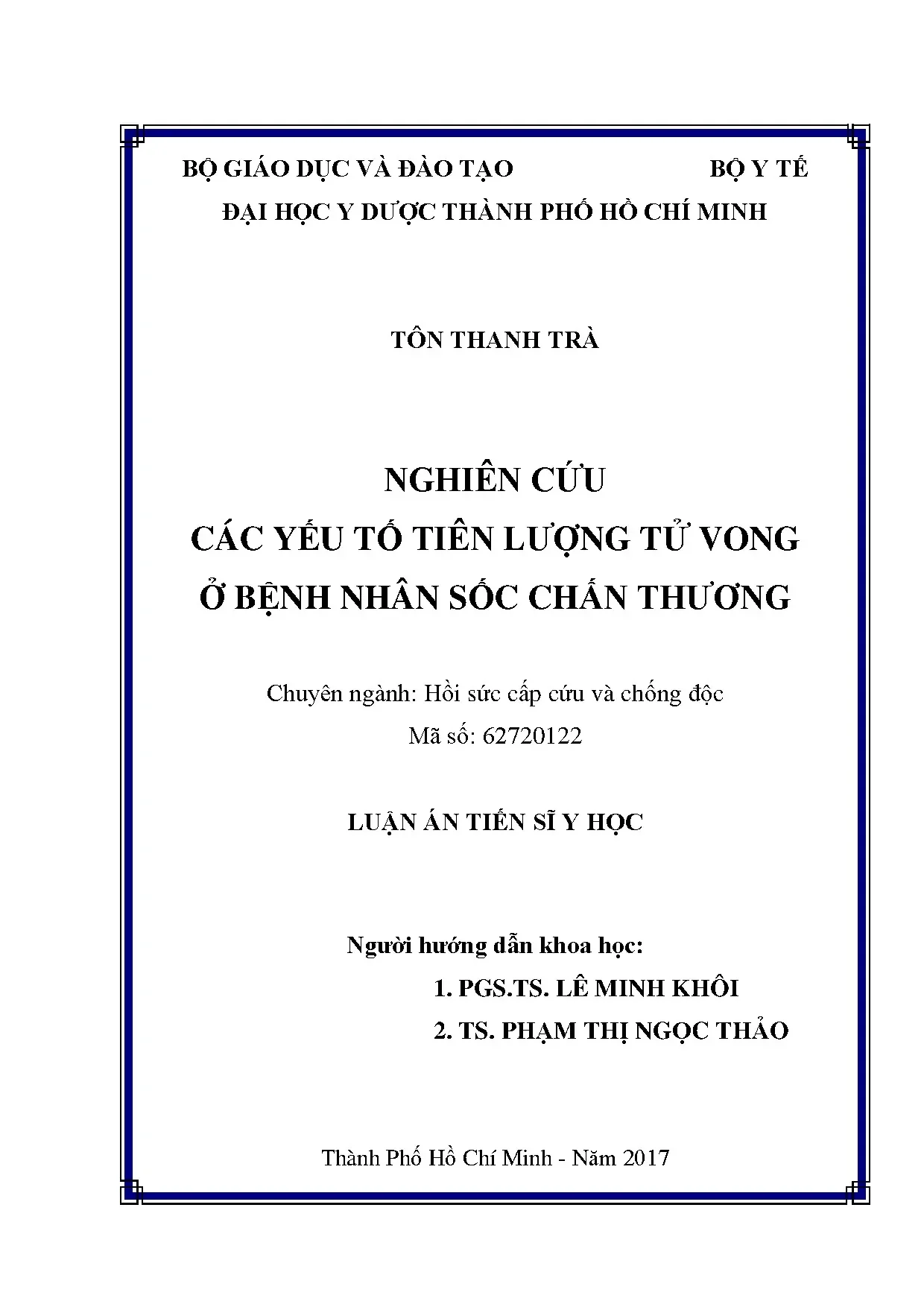 Nghiên cứu yếu tố tiên lượng tử vong - Sốc chấn thương