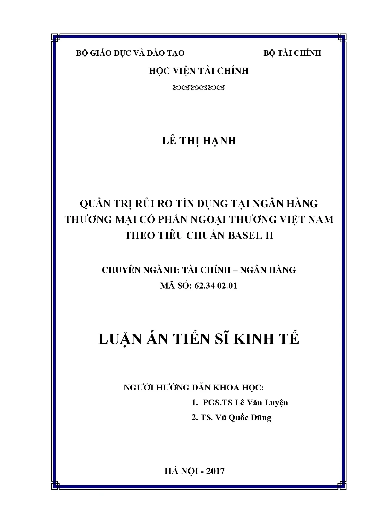 Quản trị rủi ro tín dụng tại ngân hàng TMCP Ngoại thương Việt Nam