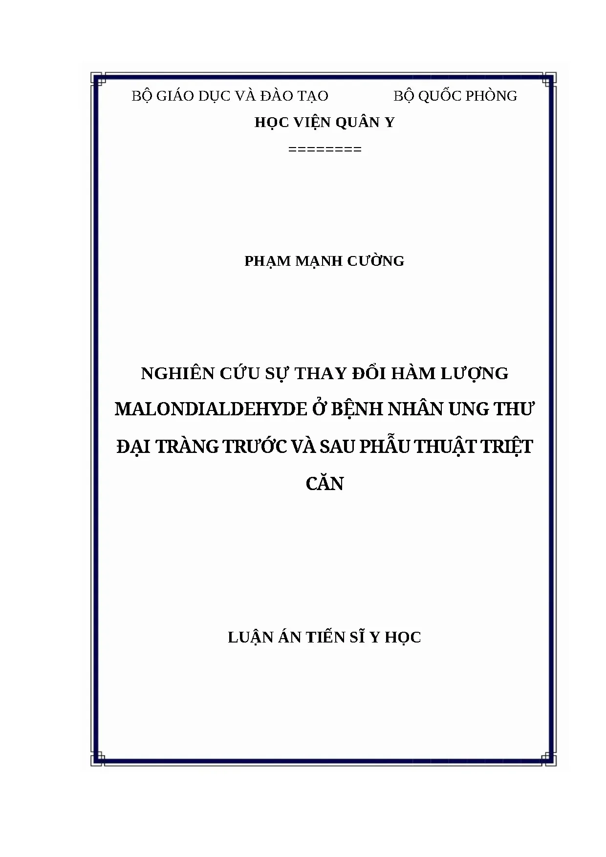 Sự thay đổi MDA ở bệnh nhân ung thư đại tràng sau phẫu thuật