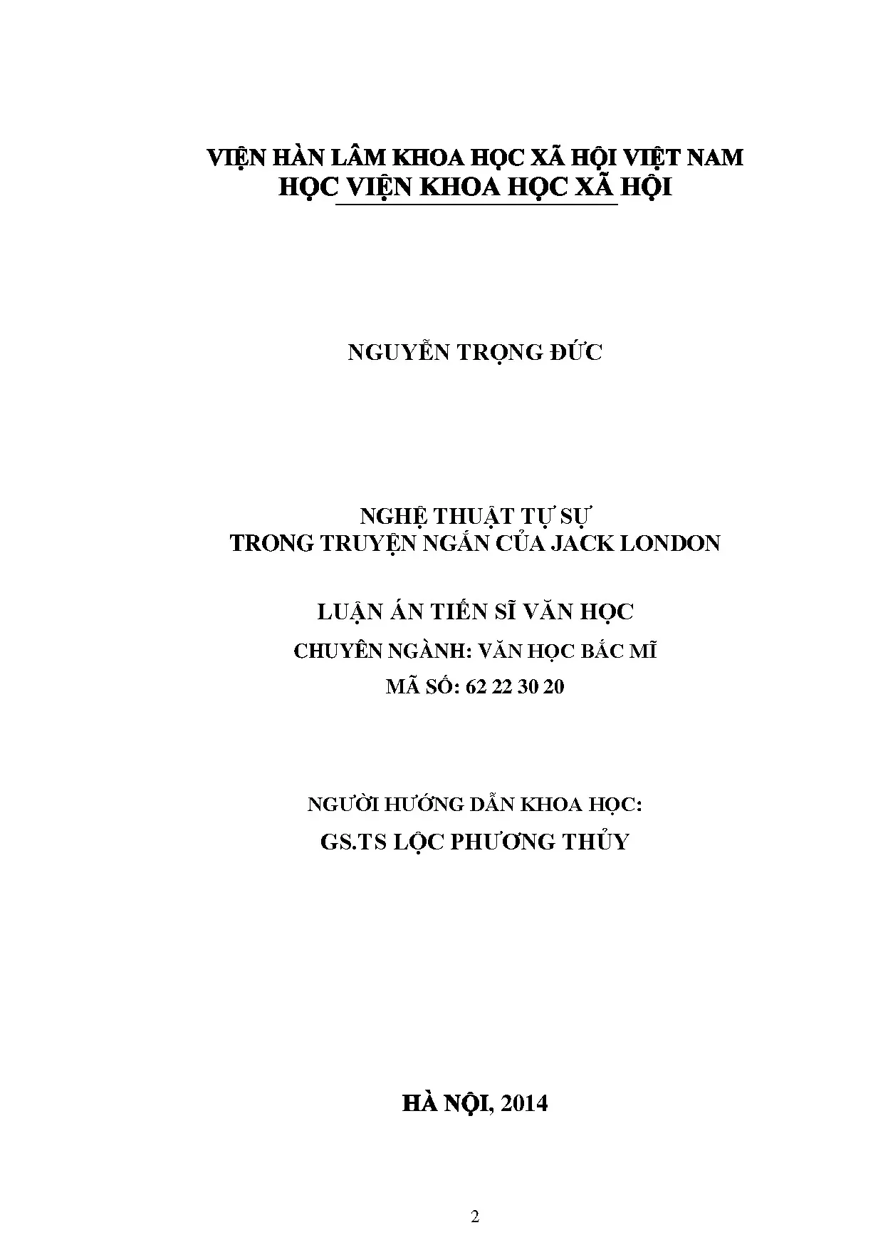 Nghệ thuật tự sự truyện ngắn Jack London - Luận án Tiến sĩ