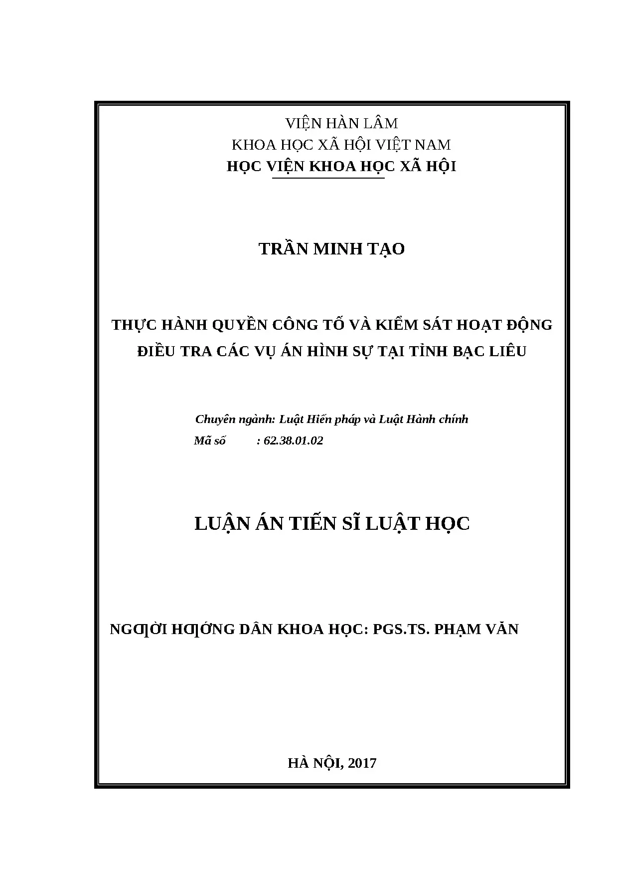 Quyền công tố và kiểm sát điều tra hình sự tại Bạc Liêu
