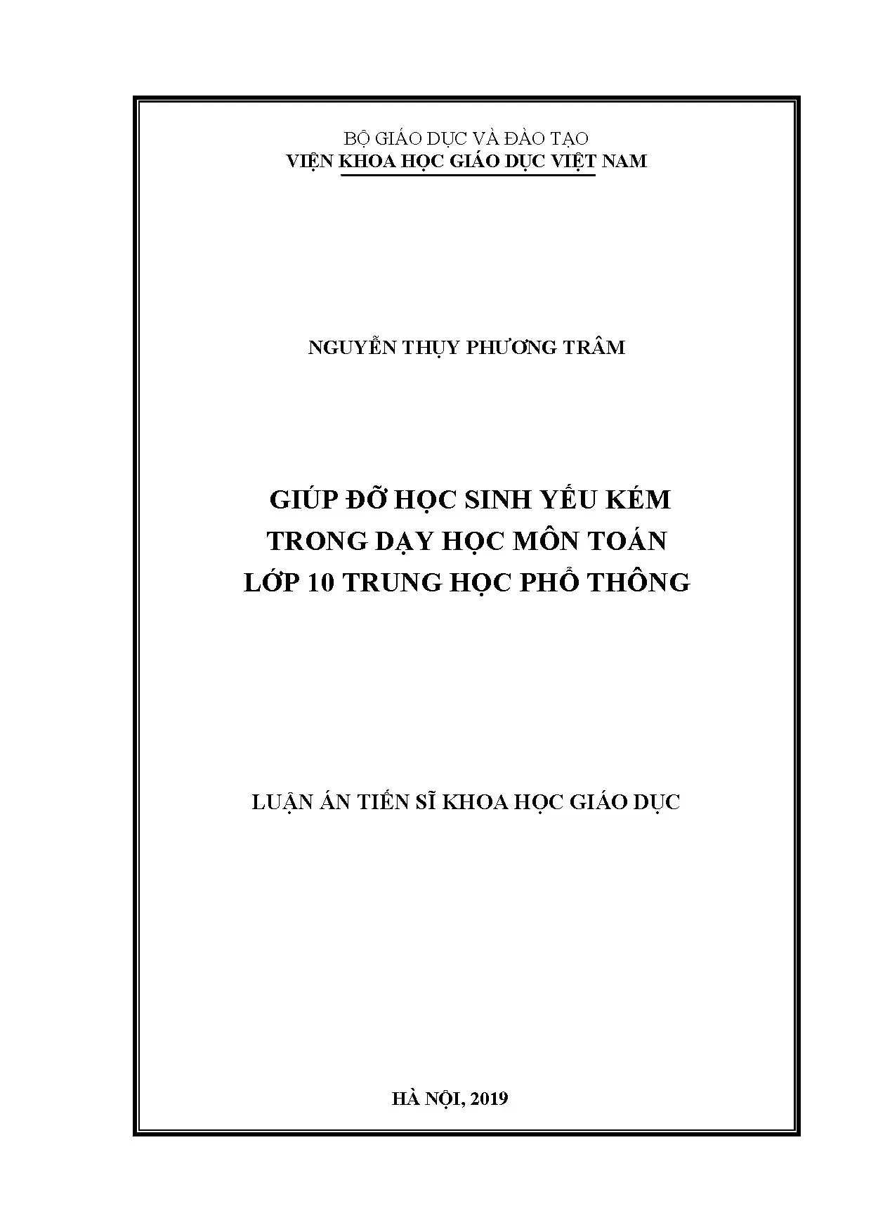 Giúp đỡ học sinh yếu kém trong dạy học môn Toán lớp 10