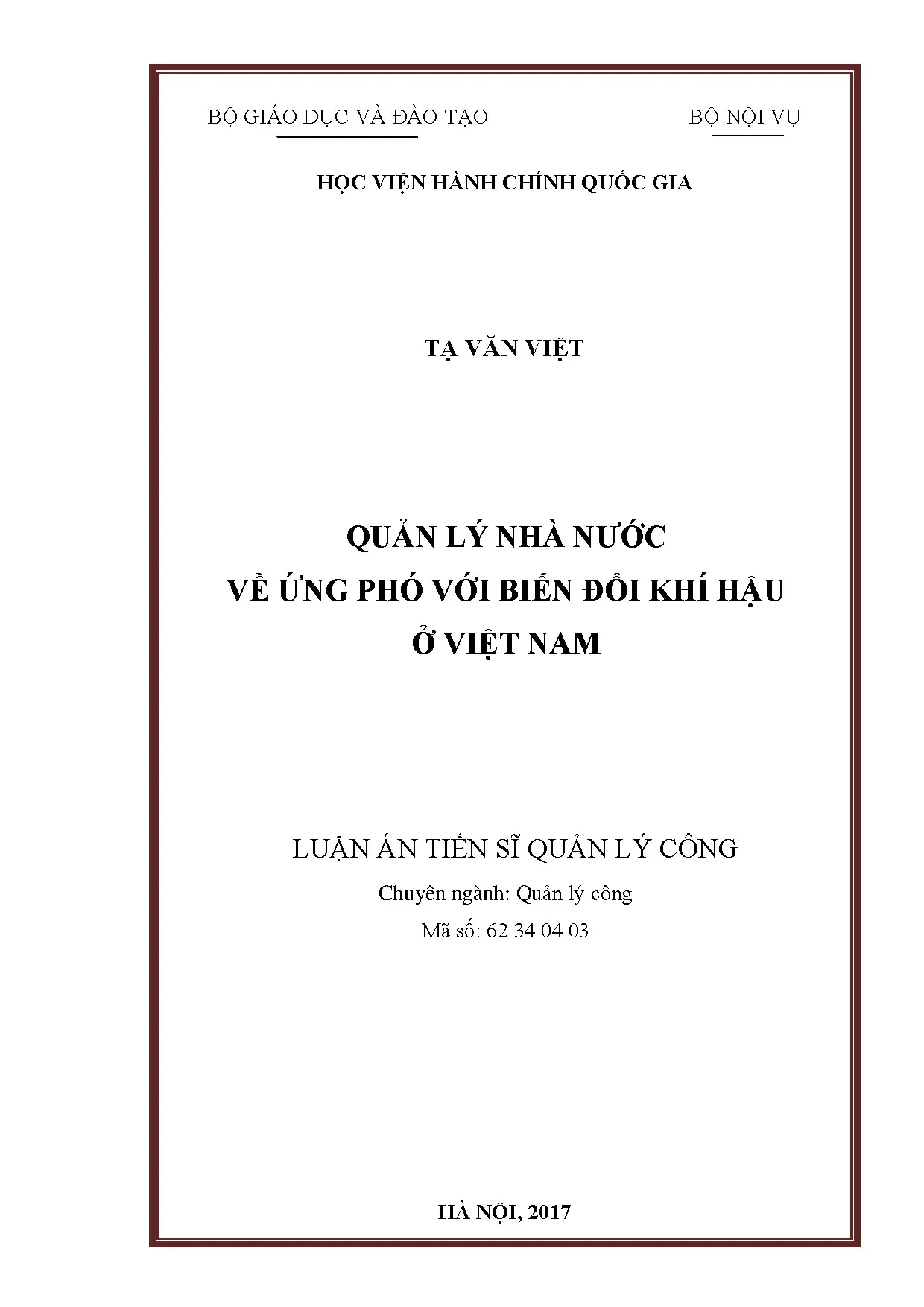 Quản lý nhà nước về ứng phó biến đổi khí hậu ở Việt Nam