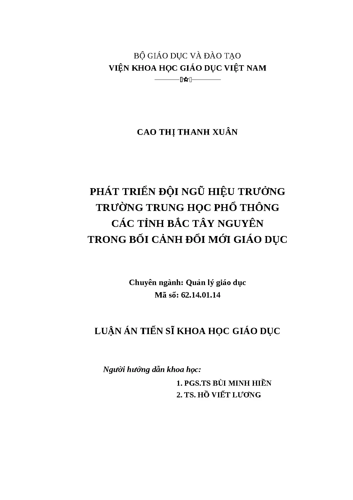 Phát triển đội ngũ hiệu trưởng THPT Bắc Tây Nguyên