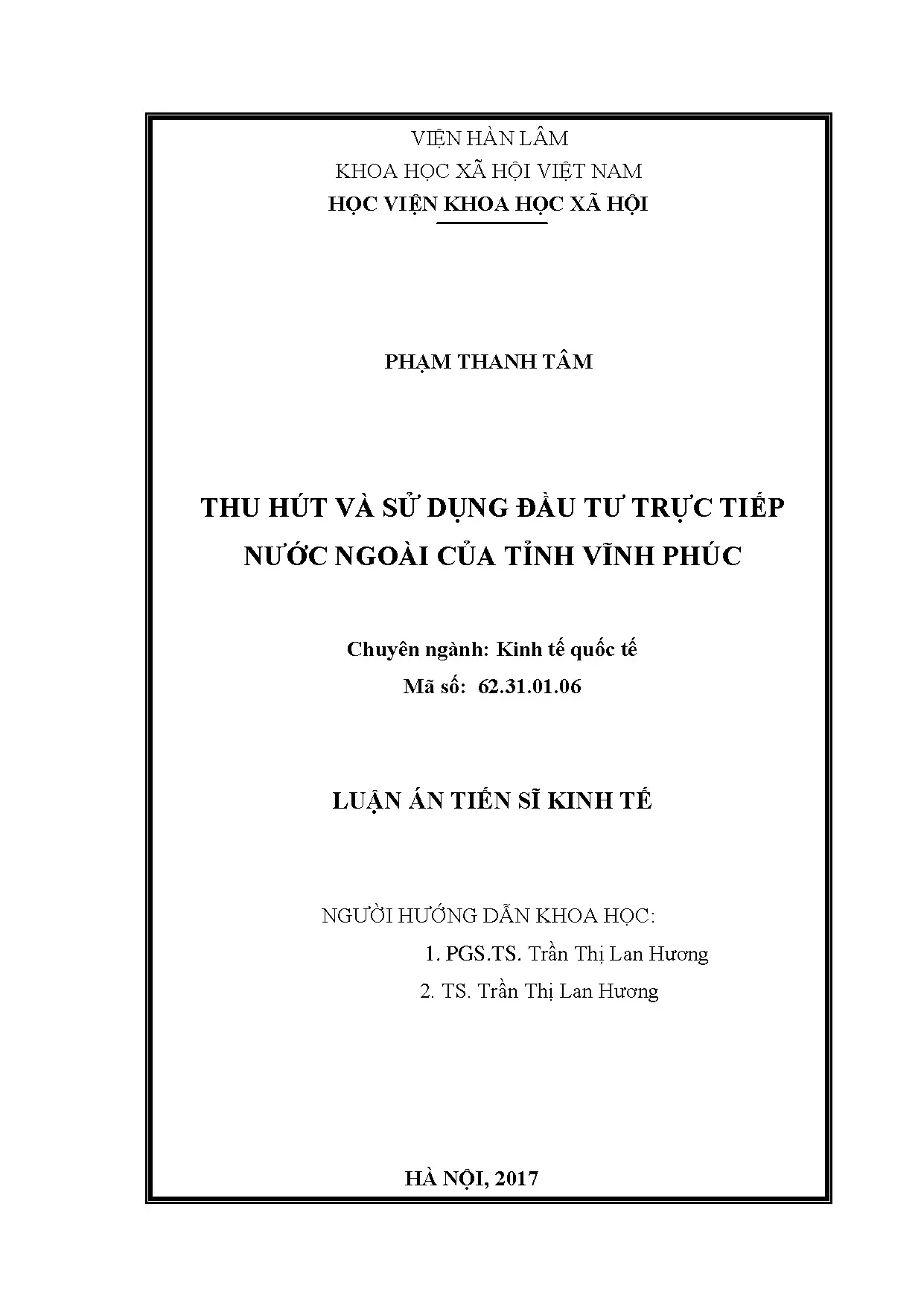 Thu hút và sử dụng FDI tại Vĩnh Phúc - Luận án tiến sĩ