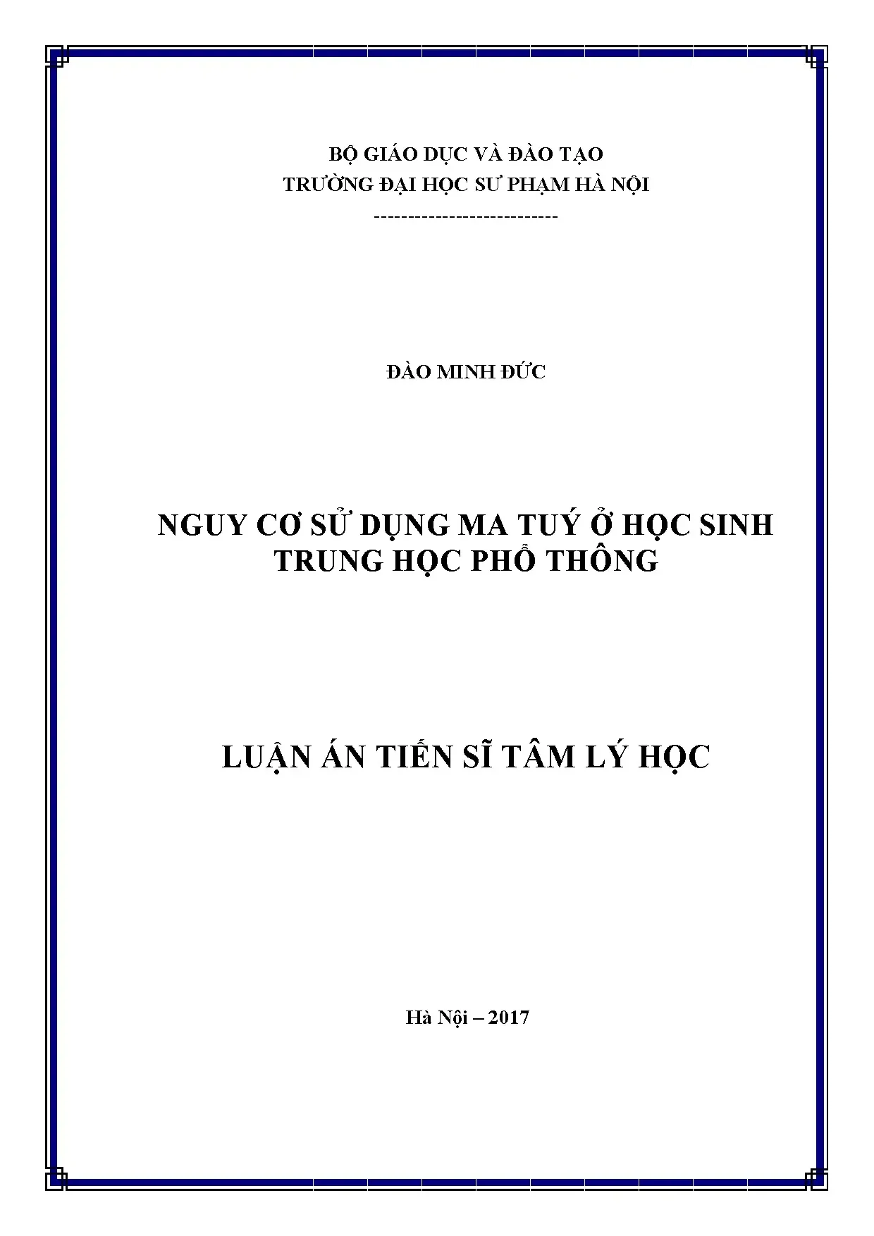 Nghiên cứu nguy cơ sử dụng ma túy ở học sinh THPT