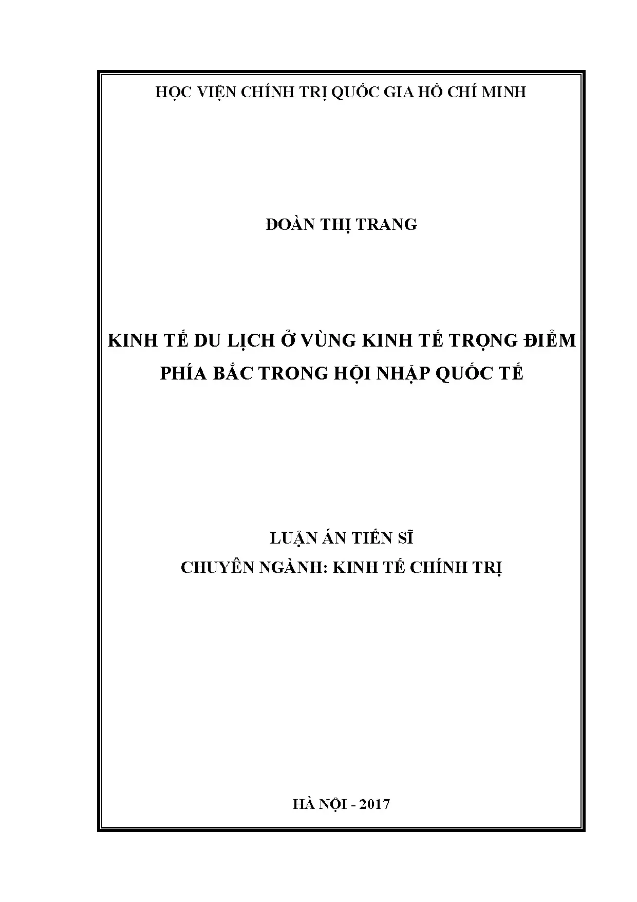 Nghiên cứu kinh tế du lịch vùng trọng điểm phía Bắc hội nhập