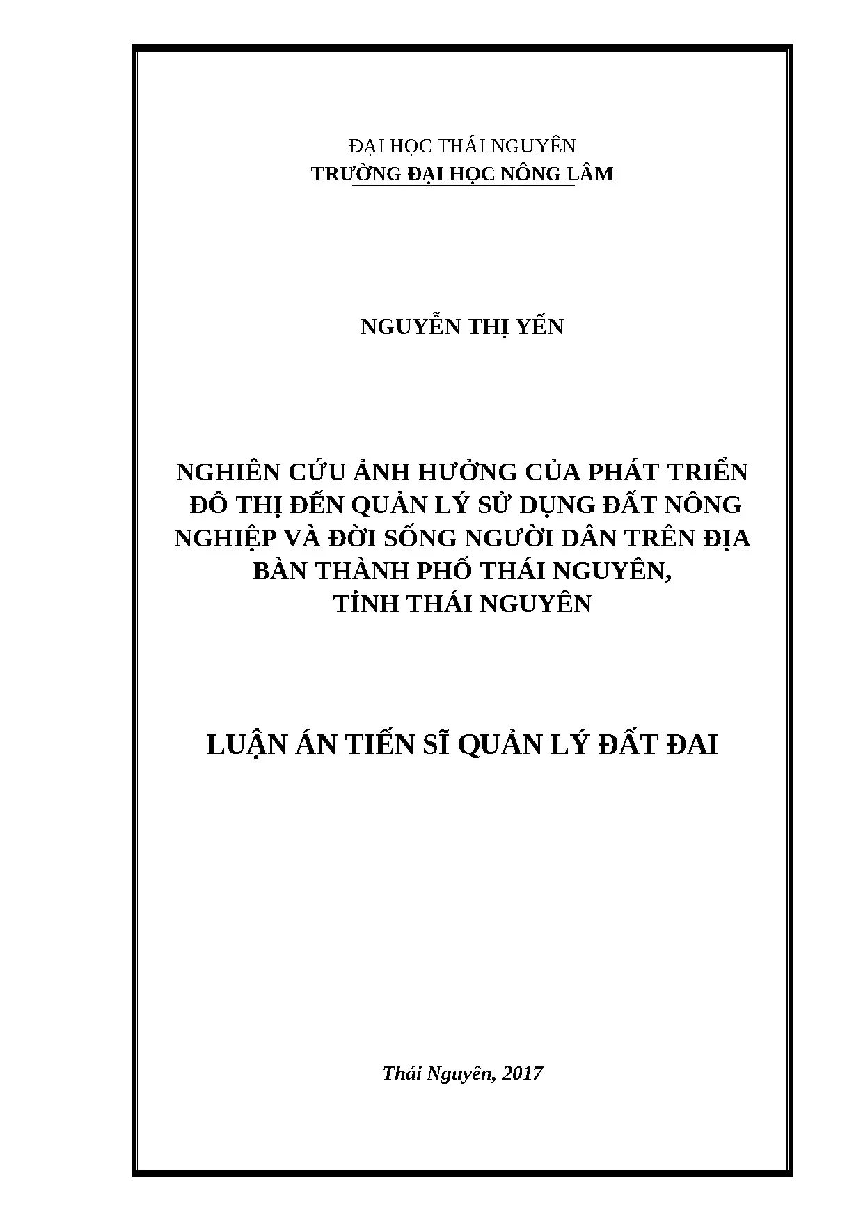 Ảnh hưởng phát triển đô thị đến đất nông nghiệp tại Thái Nguyên