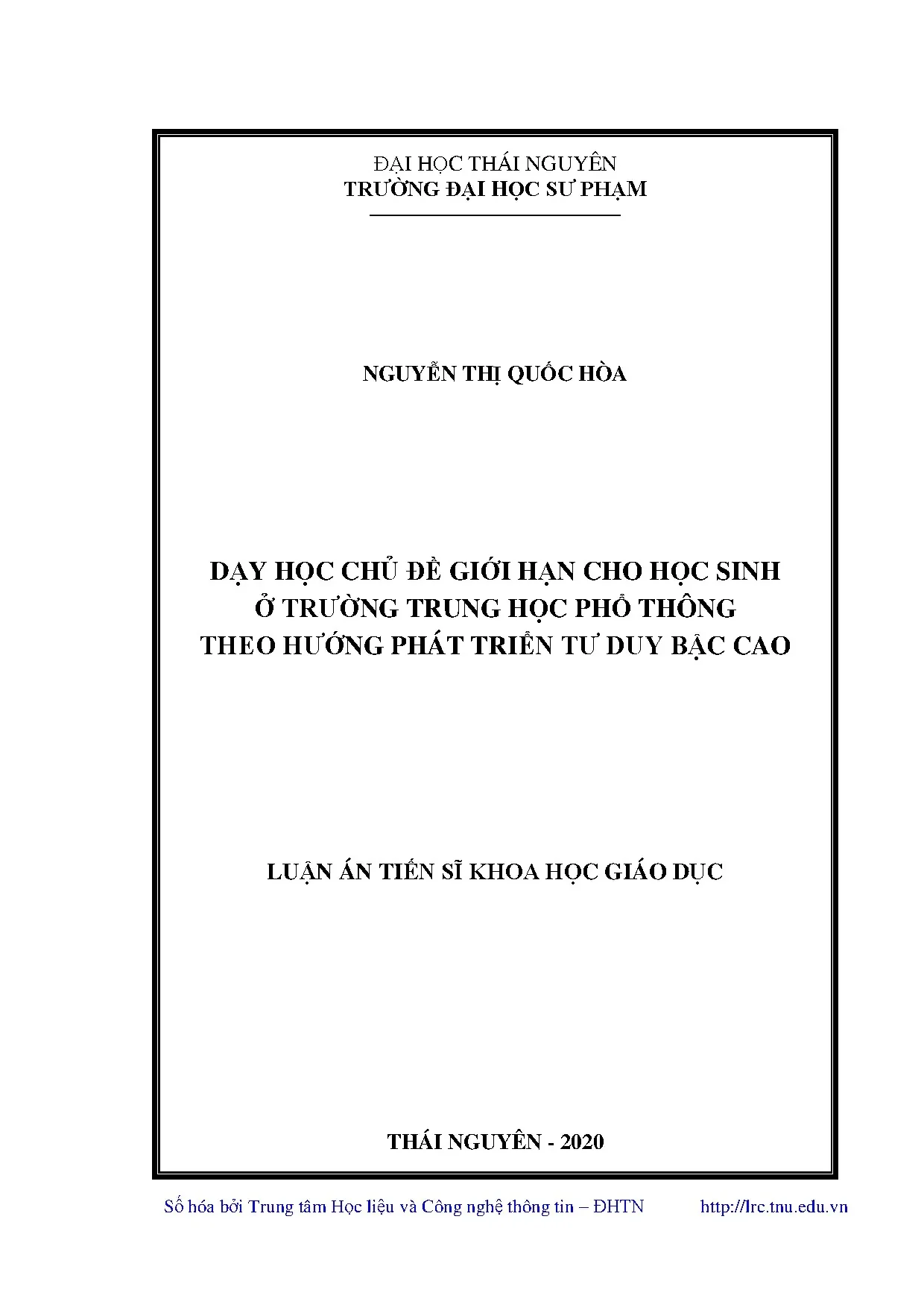 Dạy học chủ đề giới hạn phát triển tư duy bậc cao THPT