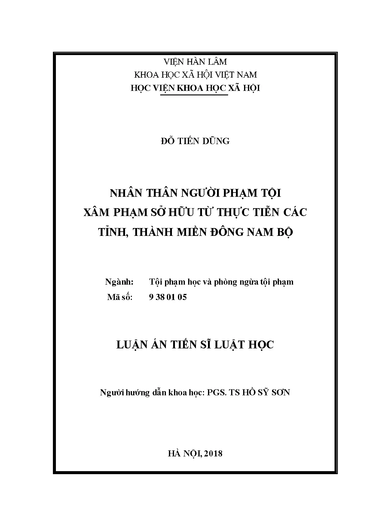 Nhân thân người phạm tội xâm phạm sở hữu ở Đông Nam Bộ
