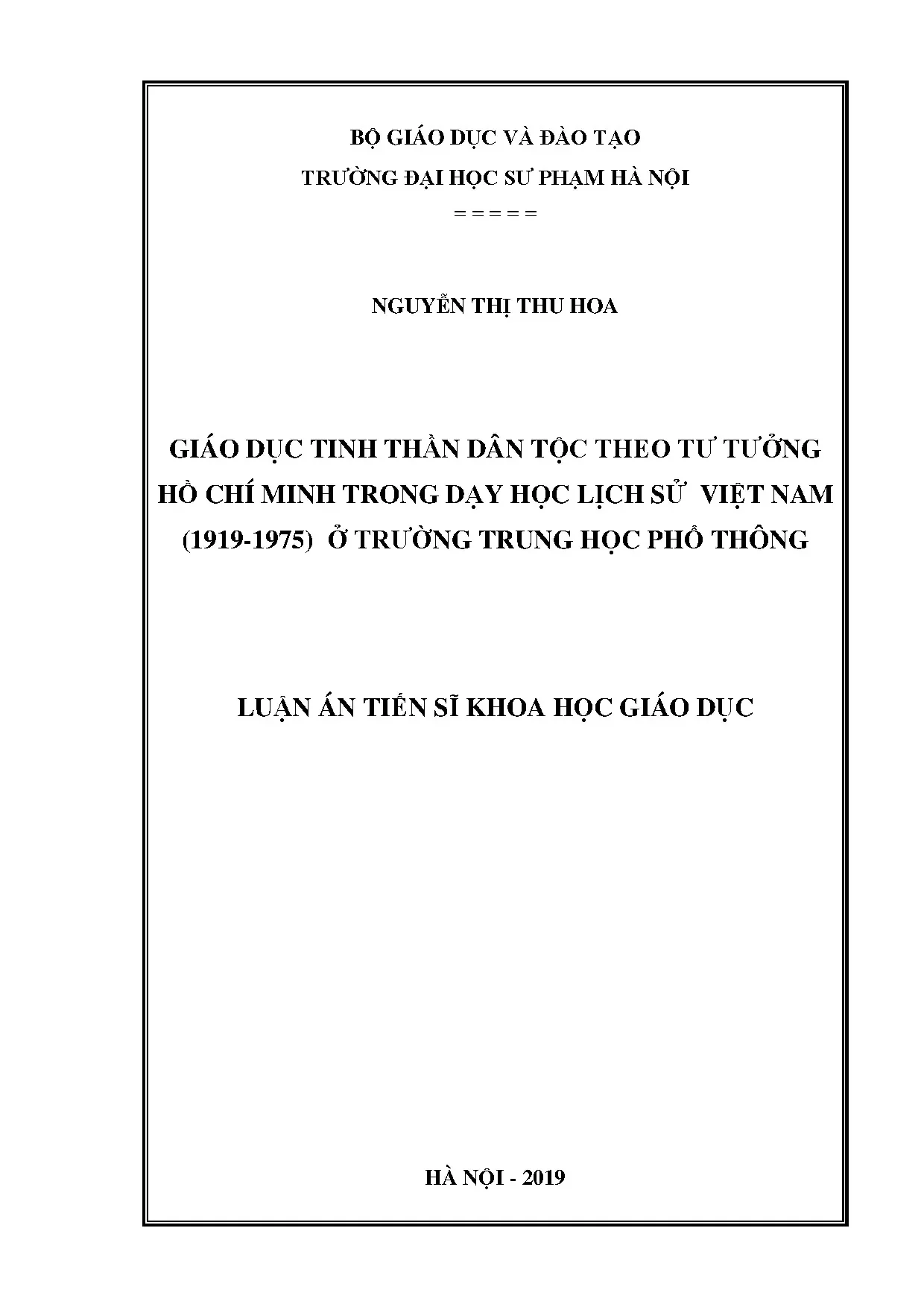 Giáo dục tinh thần dân tộc theo tư tưởng Hồ Chí Minh trong dạy học lịch sử Việt Nam