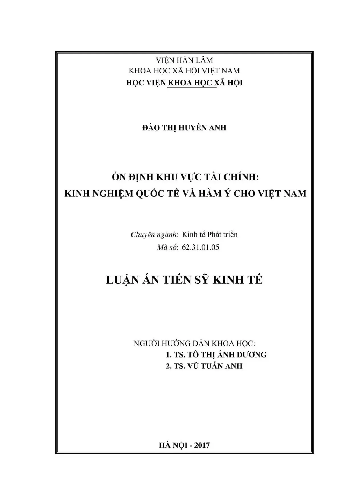 Ổn định khu vực tài chính kinh nghiệm quốc tế và bài học cho