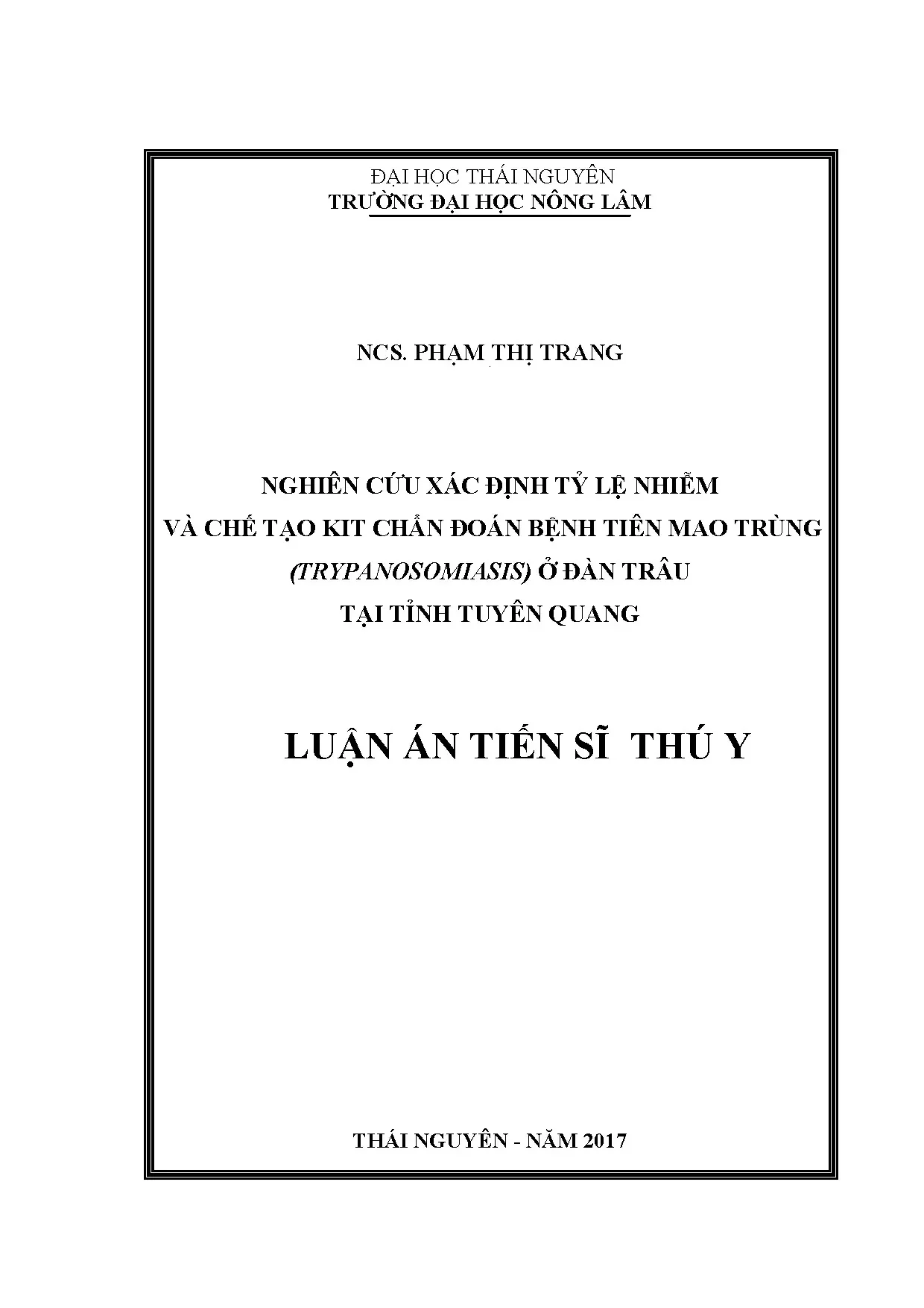 Nghiên cứu tỷ lệ nhiễm tiên mao trùng và kit chẩn đoán ở trâu