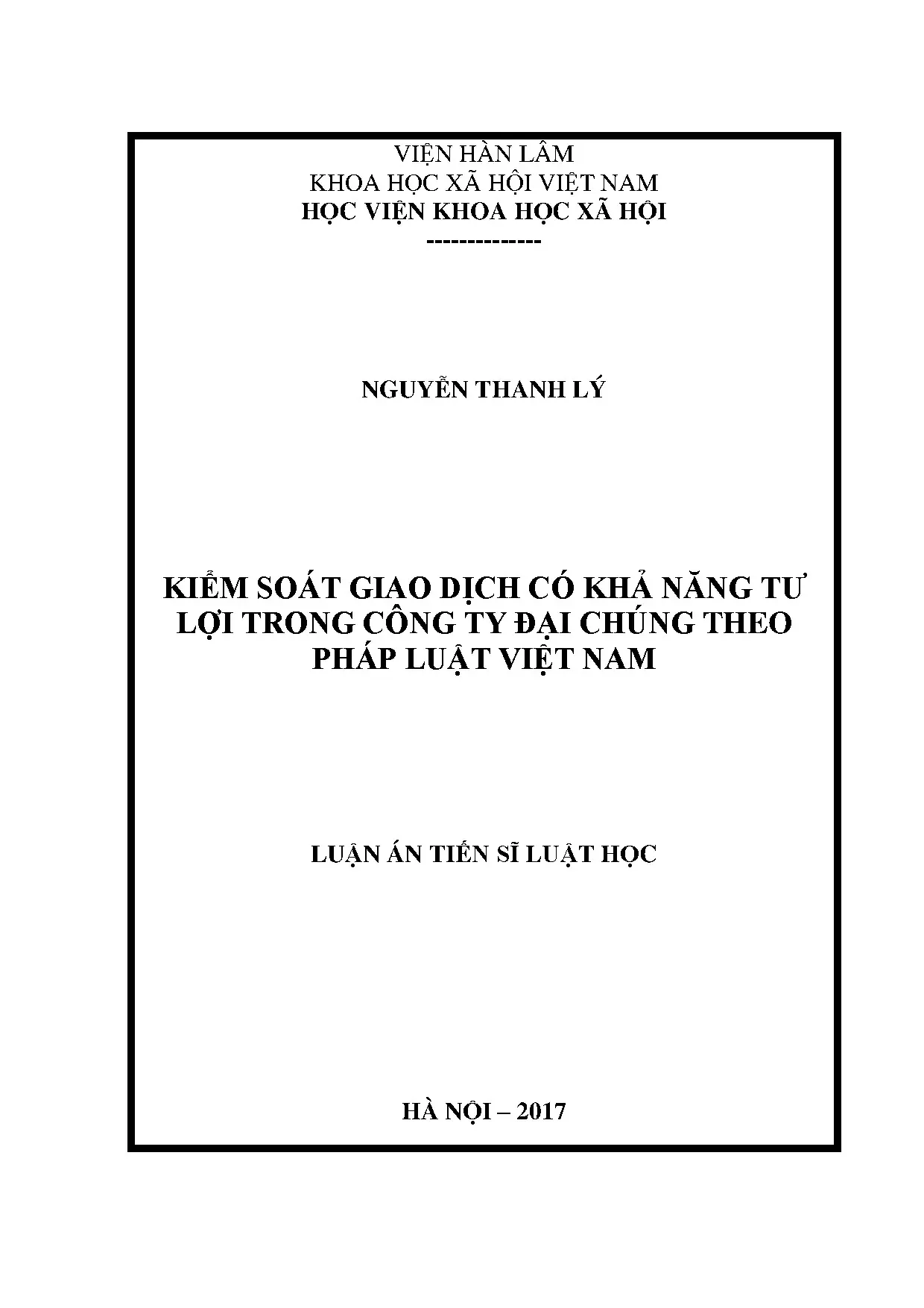 Kiểm soát giao dịch tư lợi trong công ty đại chúng Việt Nam