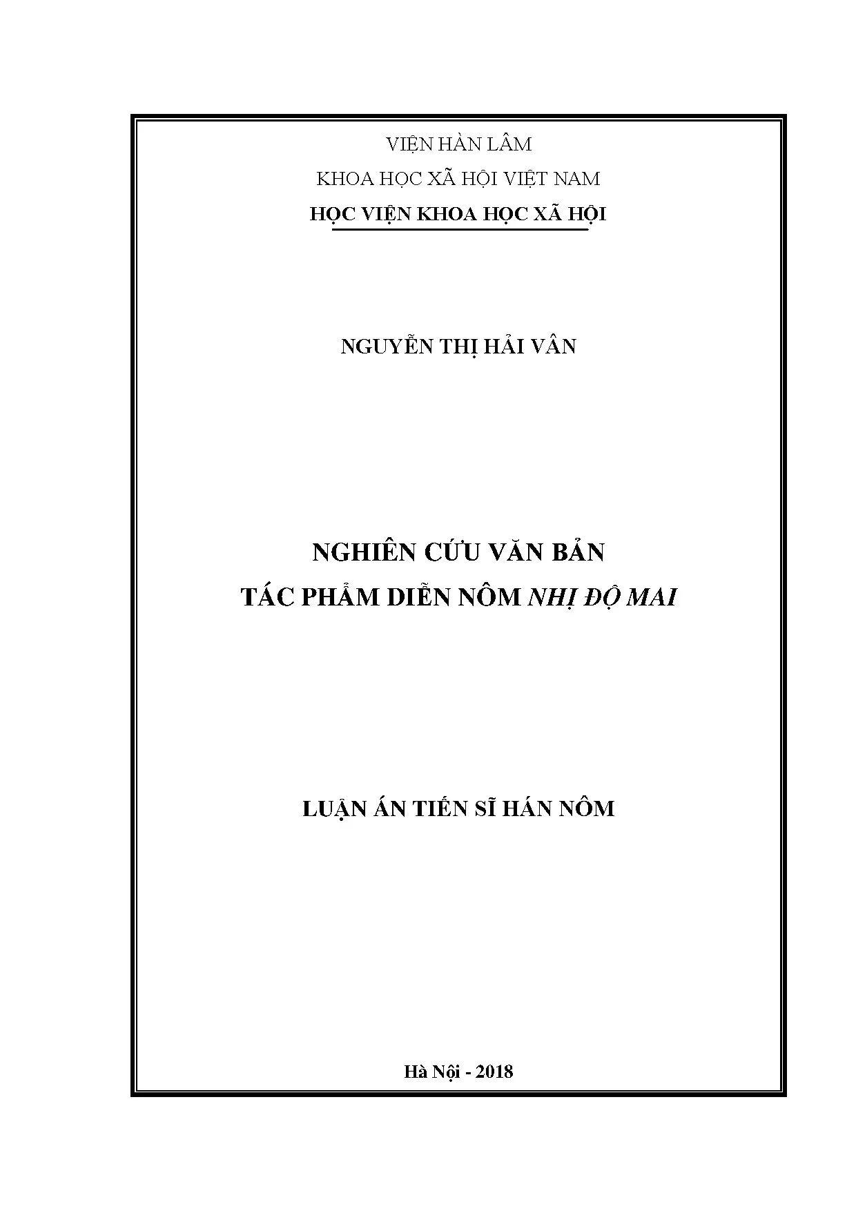 Nghiên cứu văn bản Nhị độ mai - Luận án Tiến sĩ