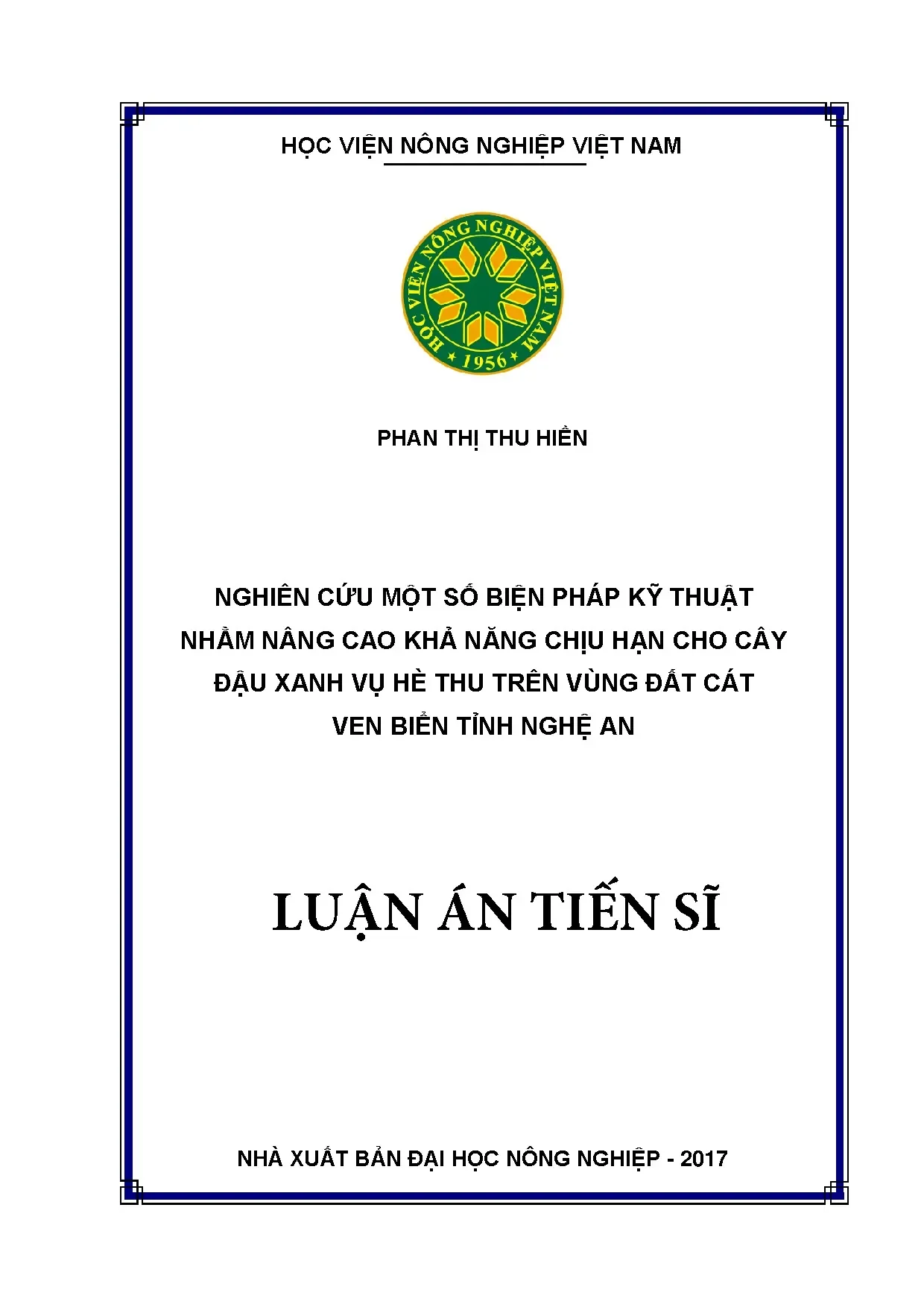 Nghiên cứu nâng cao khả năng chịu hạn cho đậu xanh đất cát Nghệ An