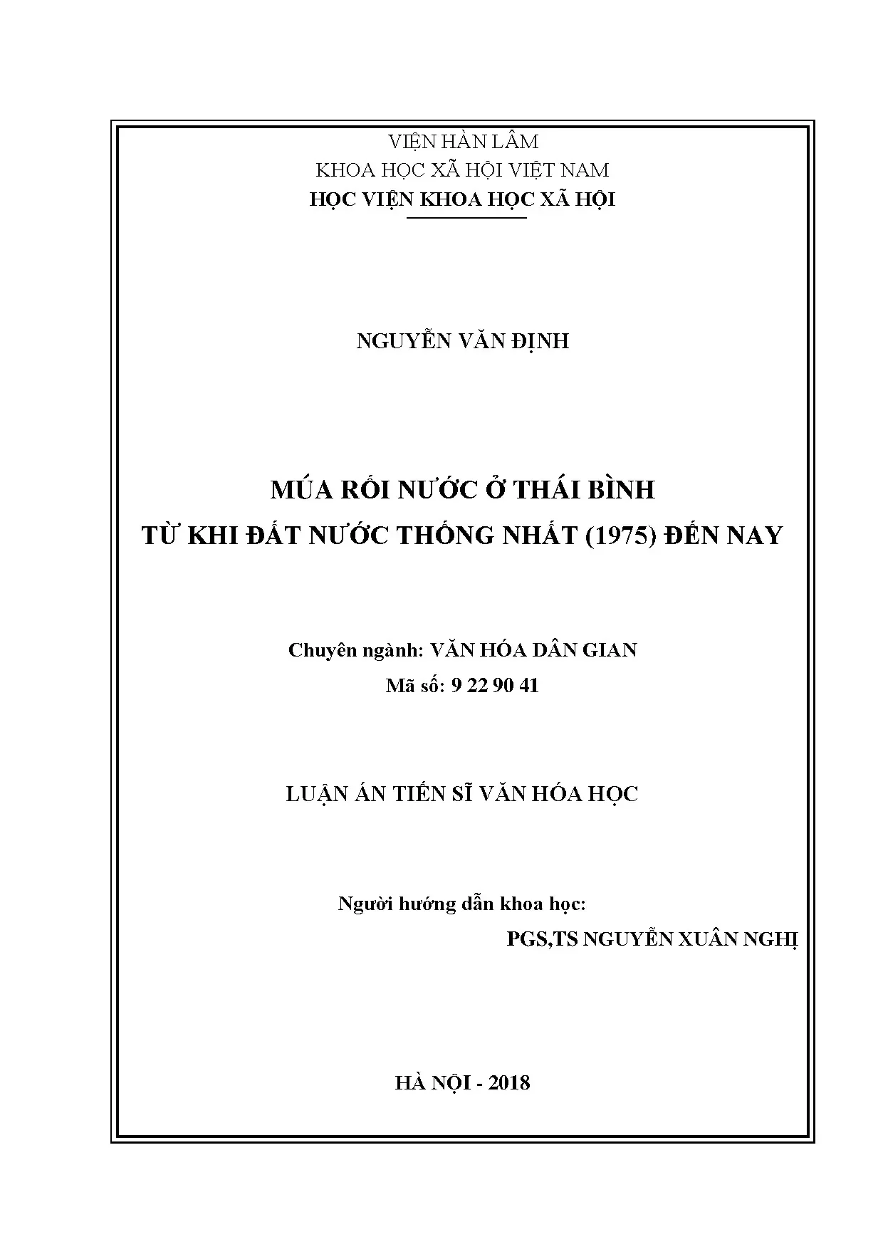 Múa rối nước Thái Bình từ 1975 đến nay - Luận án TS